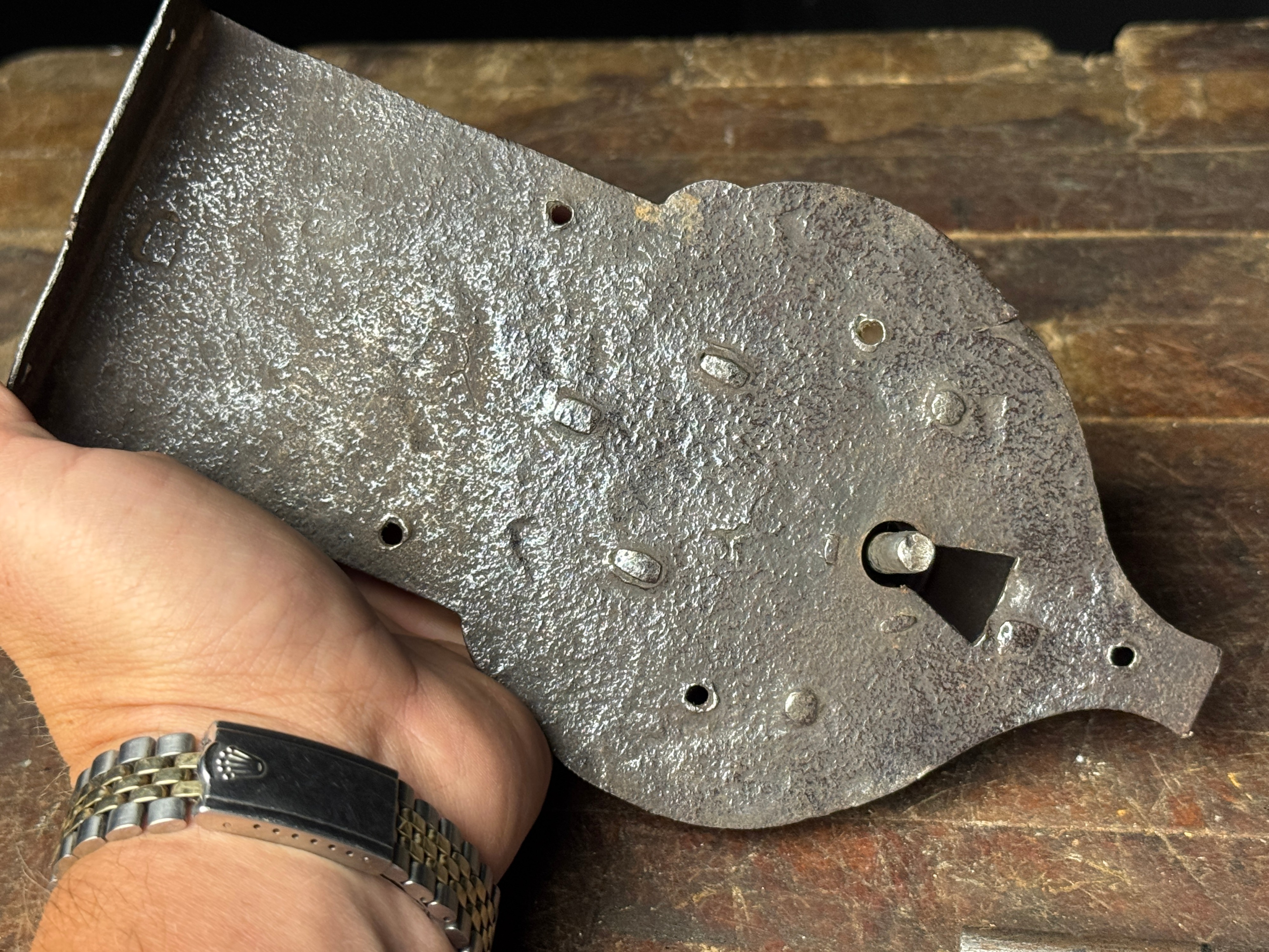 Large Decorative Hand-Forged Wrought Iron Chest Lock with Pierced Star Key