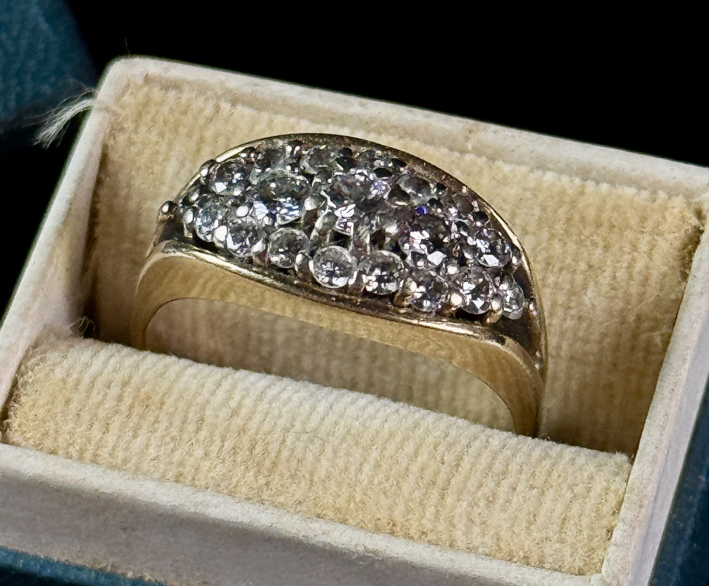 A 14 Karat Yellow Gold and Diamond Marquise Cluster Cocktail Ring