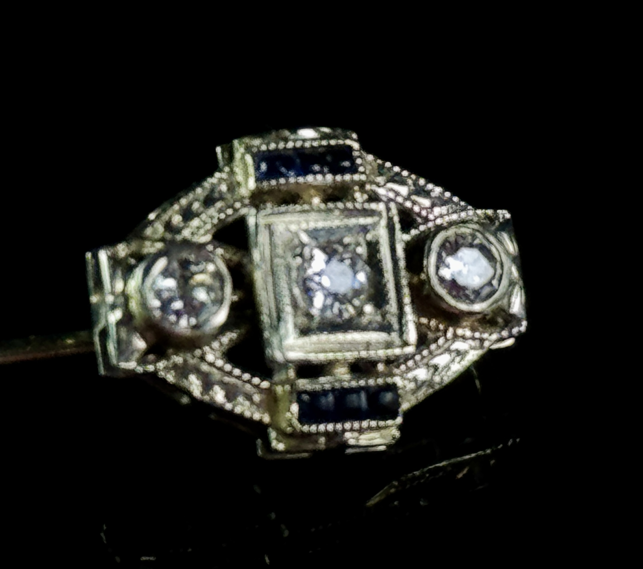 Belais Art Deco 18K White Gold Diamond and Sapphire Stickpin