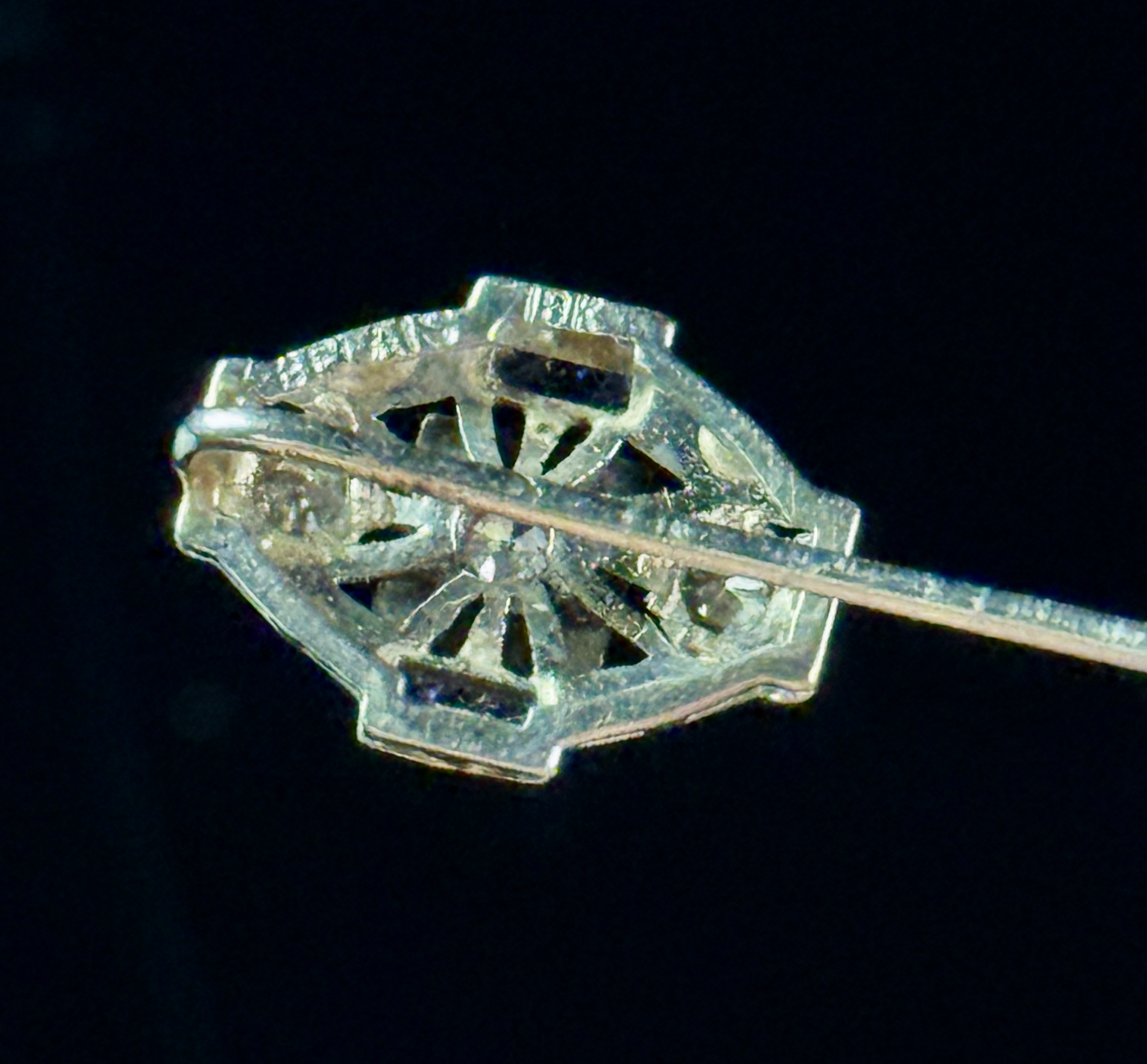 Belais Art Deco 18K White Gold Diamond and Sapphire Stickpin