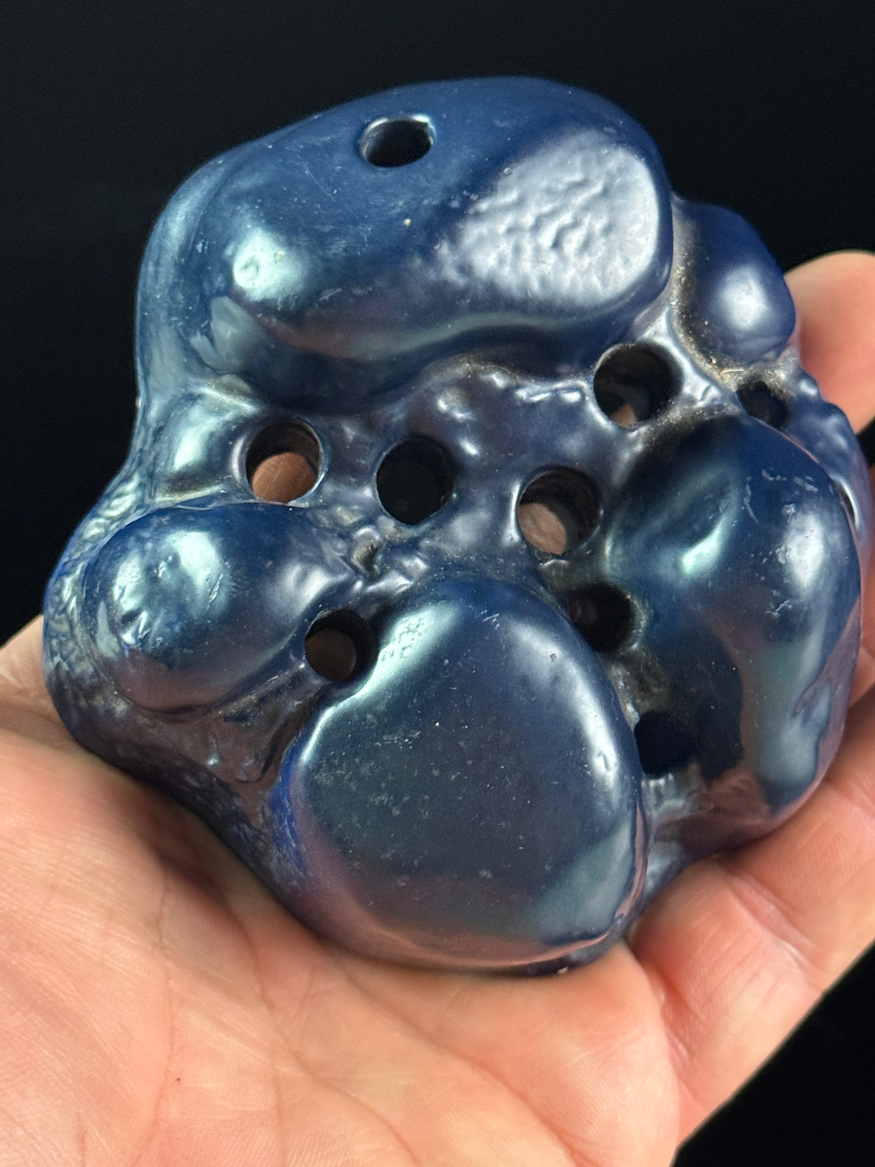 Doulton Iridescent Cobalt Blue Luster Ceramic Flower Frog