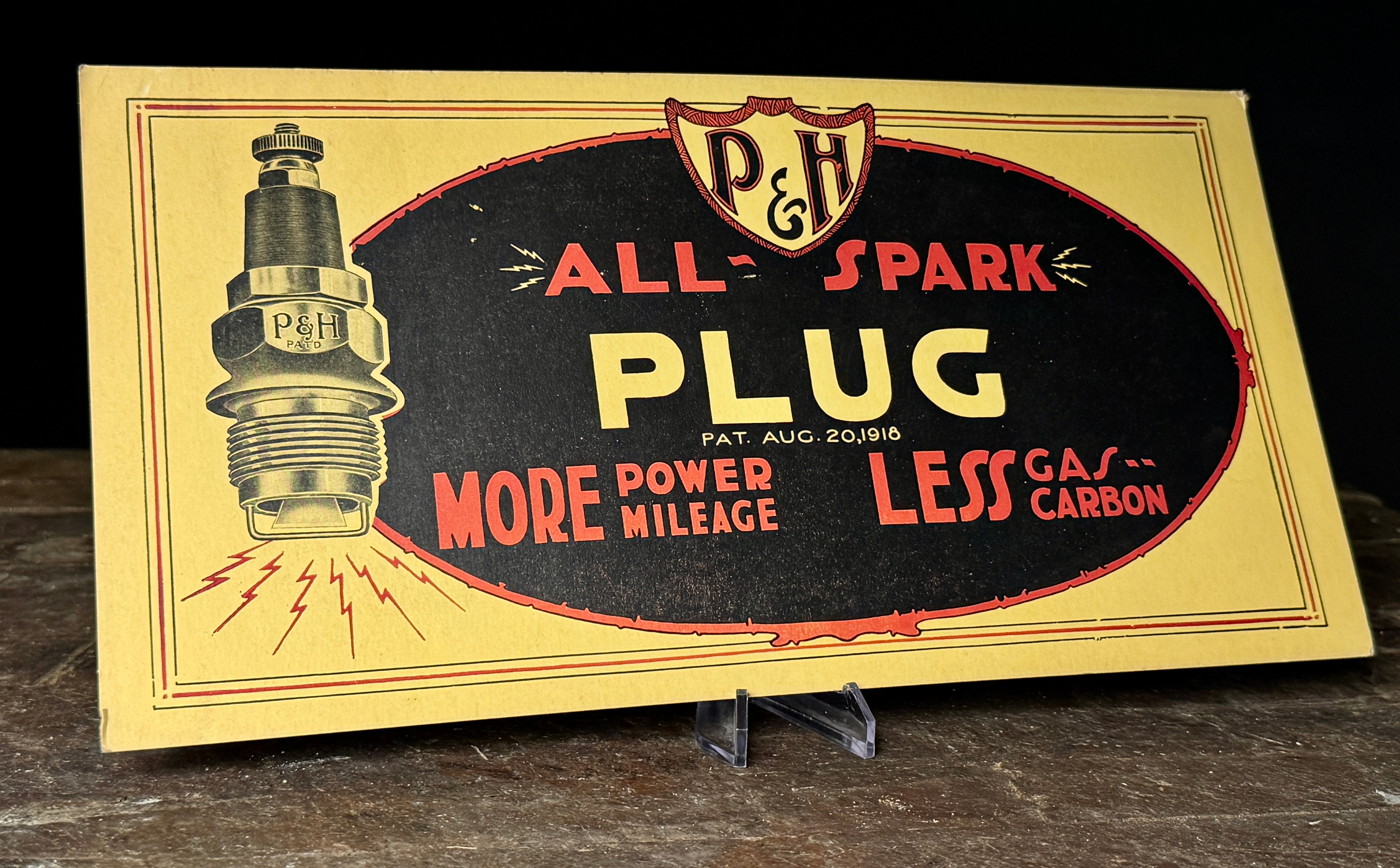 1918 P&H All-Spark Plug Cardstock Advertising Display Card