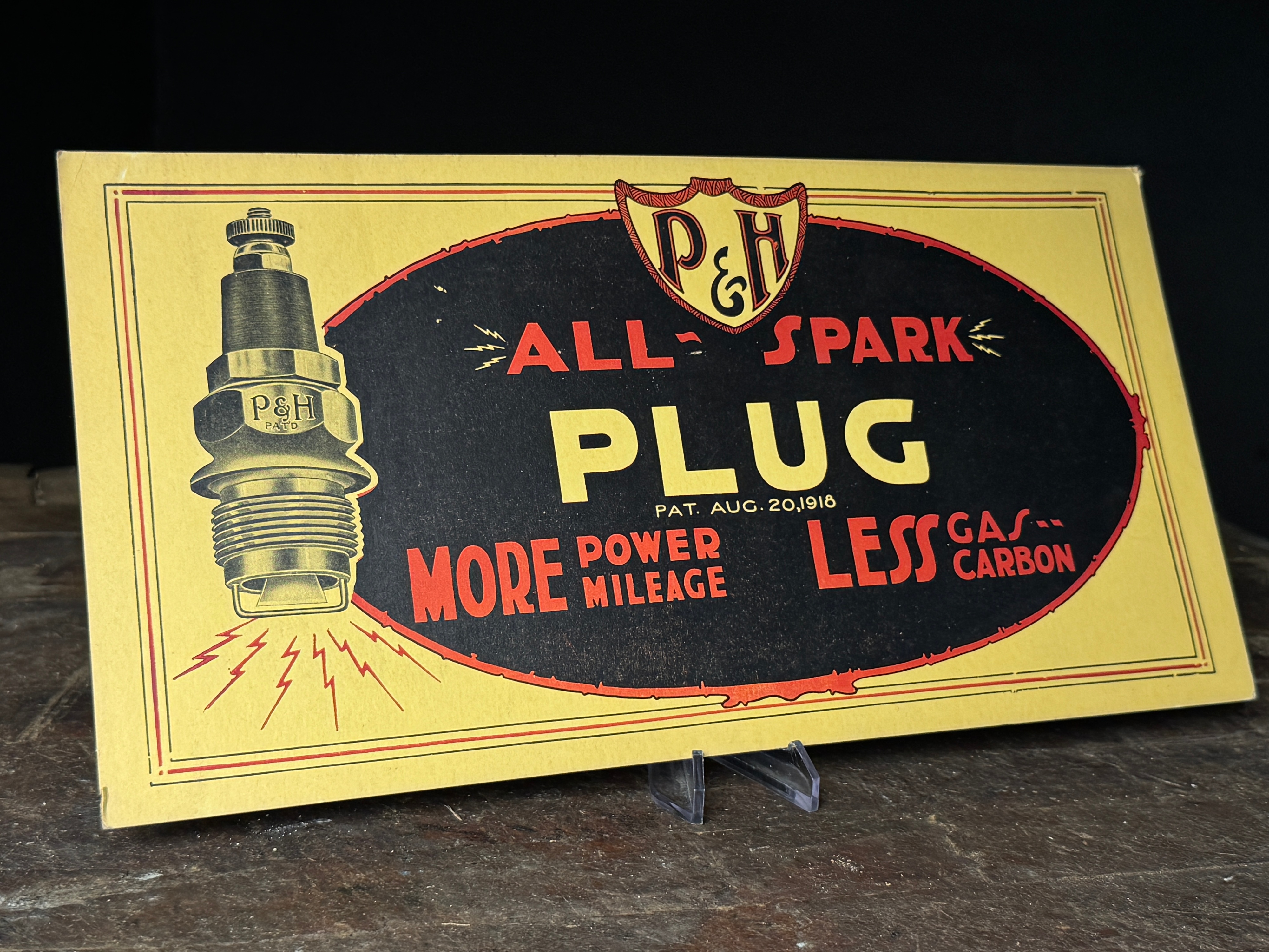 1918 P&H All-Spark Plug Cardstock Advertising Display Card
