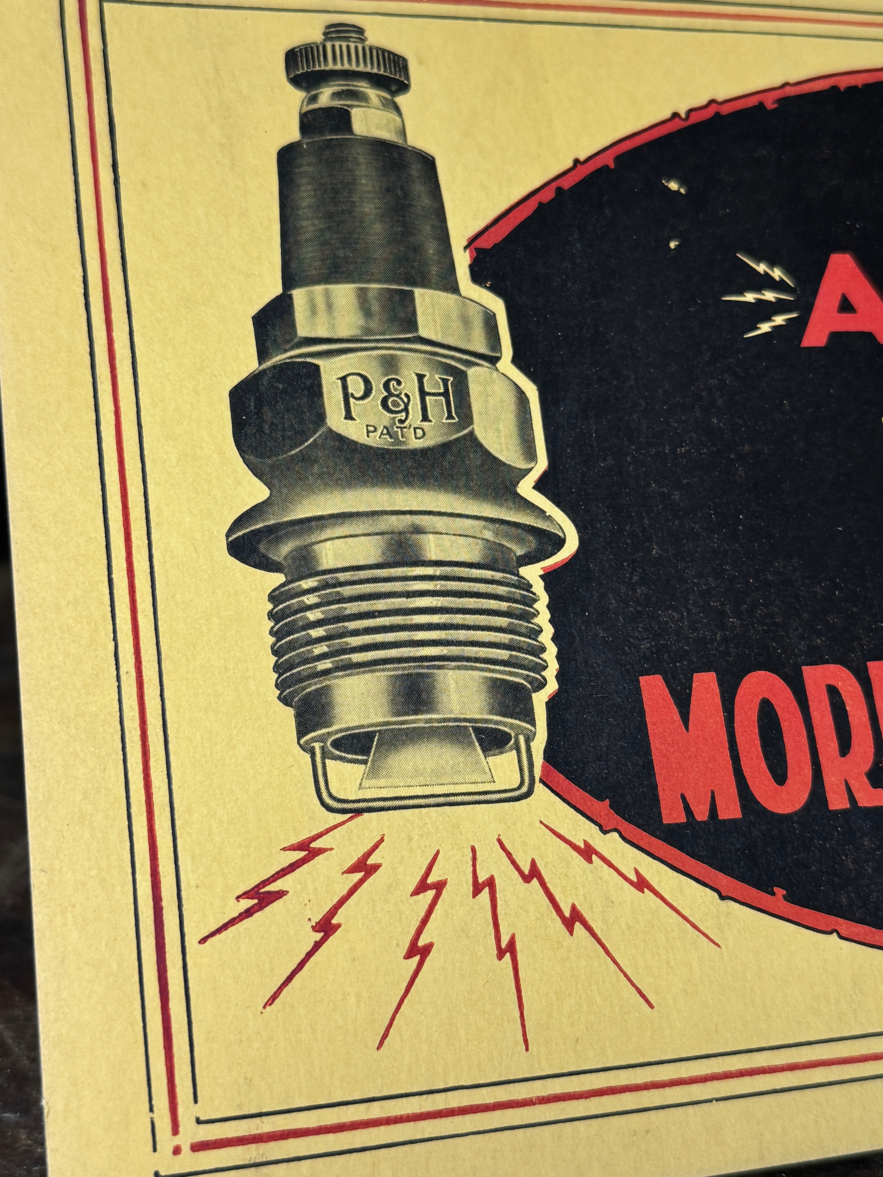 1918 P&H All-Spark Plug Cardstock Advertising Display Card