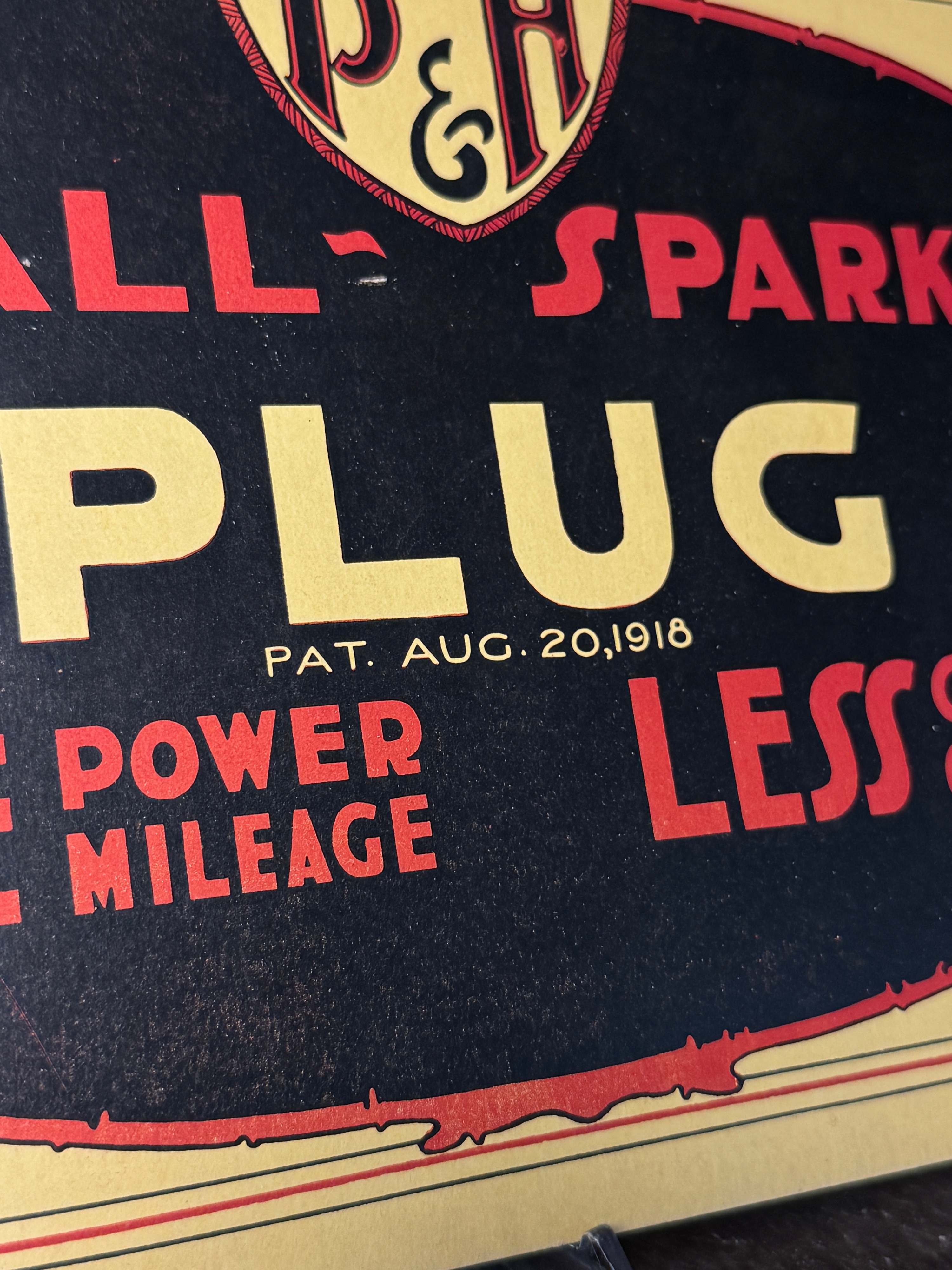 1918 P&H All-Spark Plug Cardstock Advertising Display Card