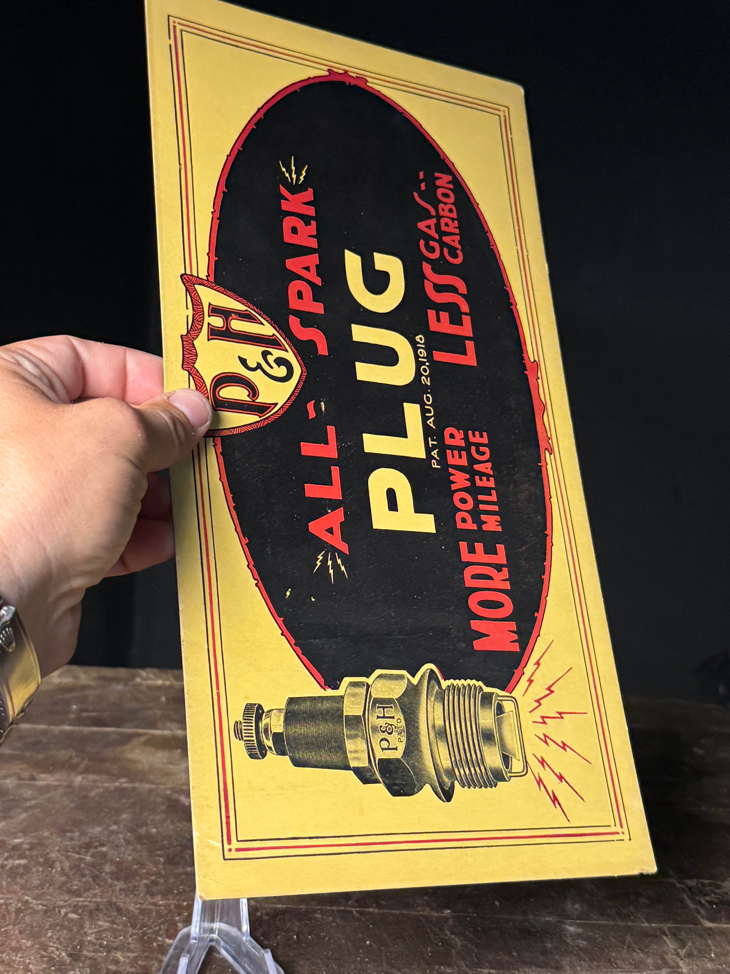 1918 P&H All-Spark Plug Cardstock Advertising Display Card