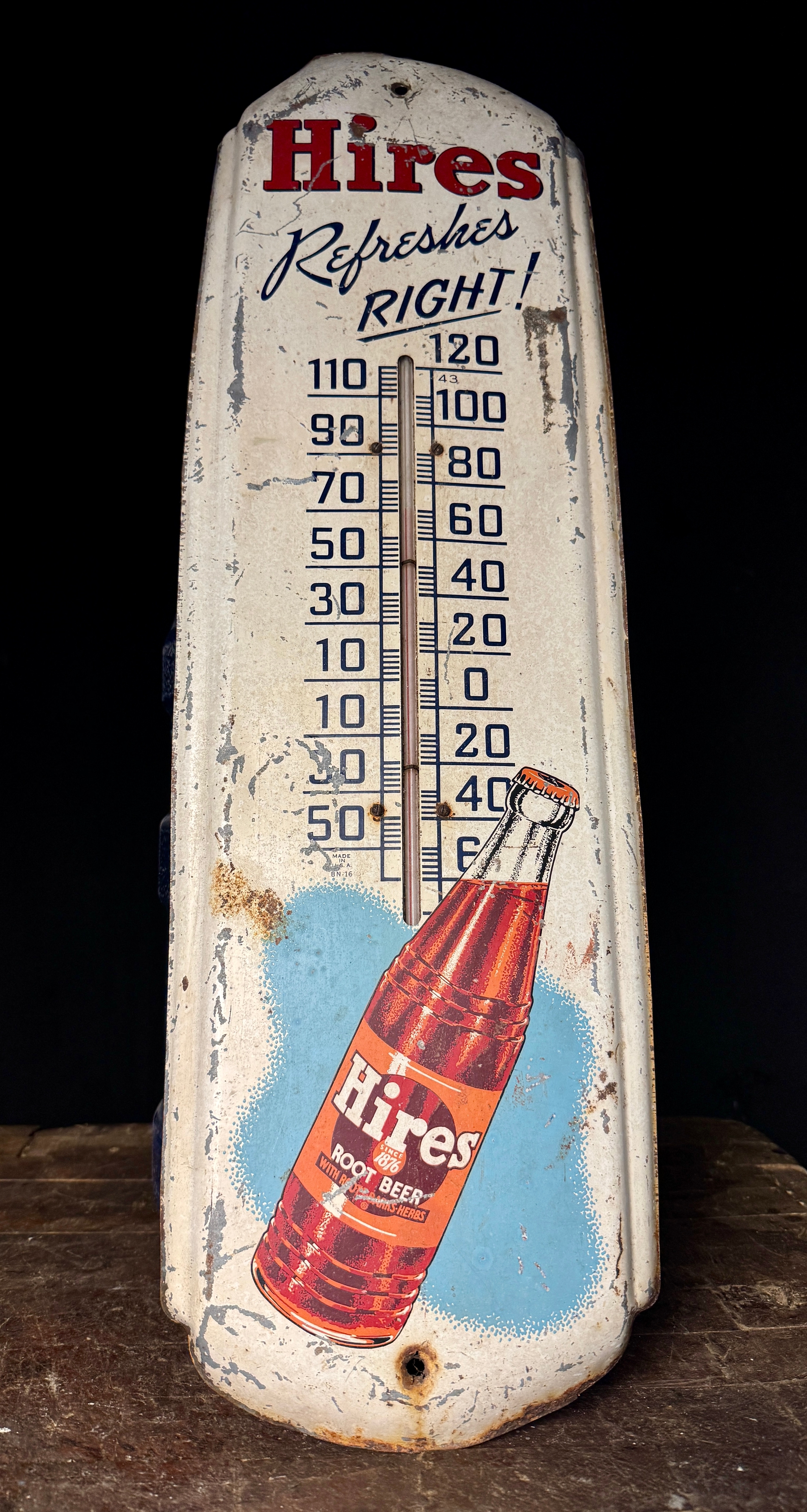 Vintage Hires Root Beer Advertising Tin Thermometer Sign