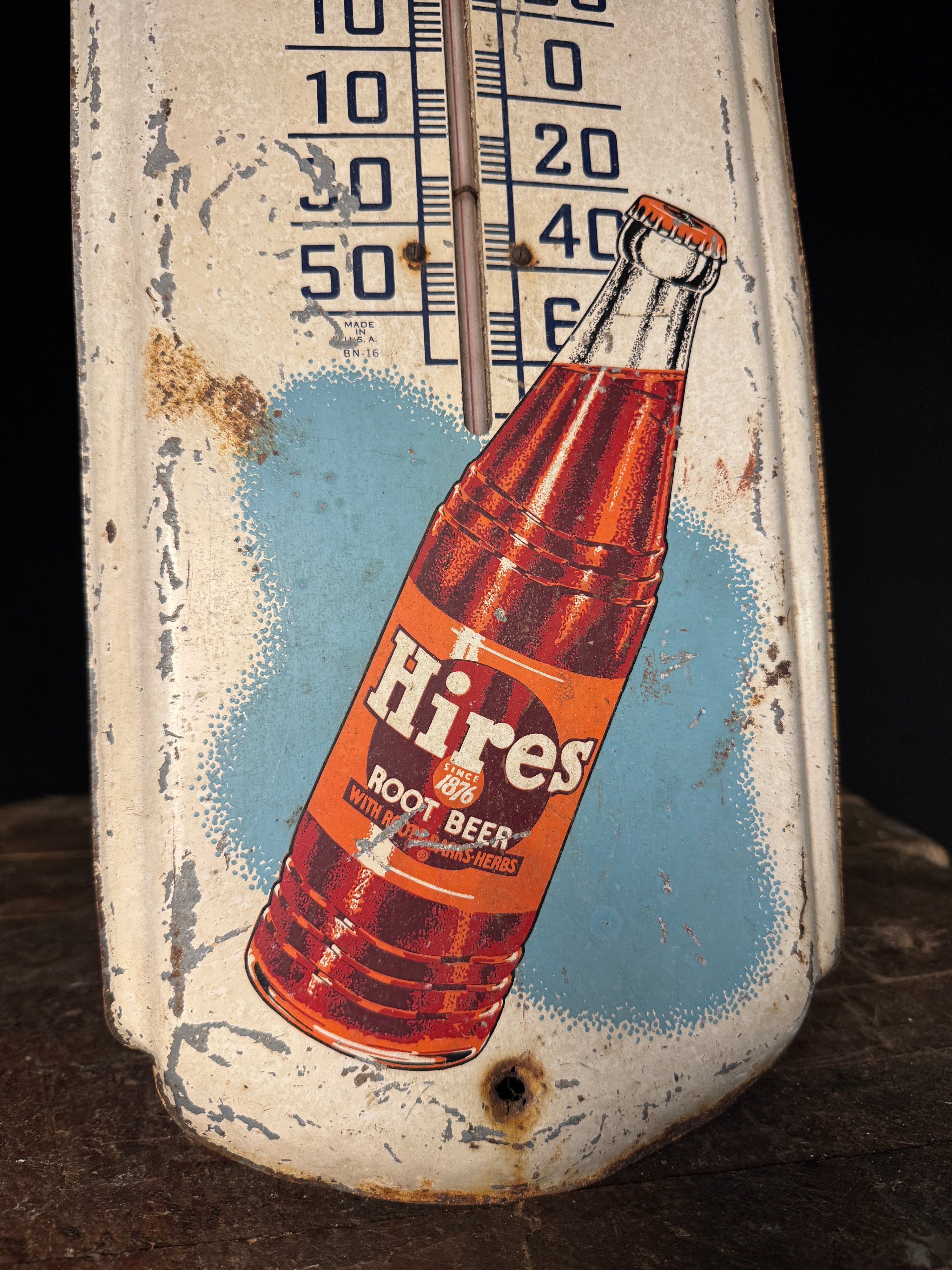 Vintage Hires Root Beer Advertising Tin Thermometer Sign
