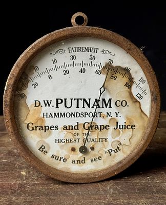 D.W. Putnam Co. Grapes and Grape Juice Advertising Thermometer Hammondsport. A circular 
