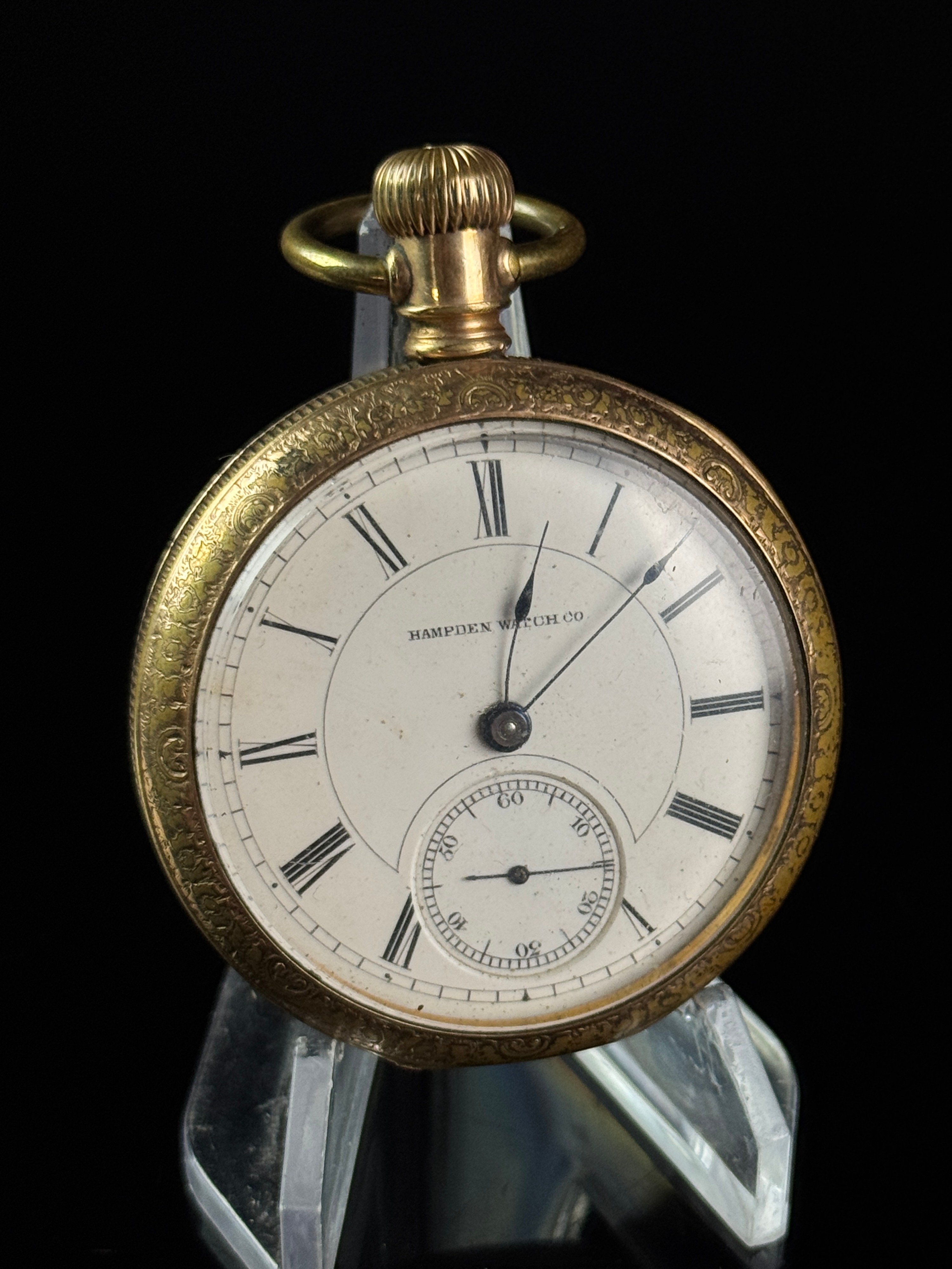 Hampden Watch Co 18-Size Gold-Filled Sidewinder Pocket Watch Runs