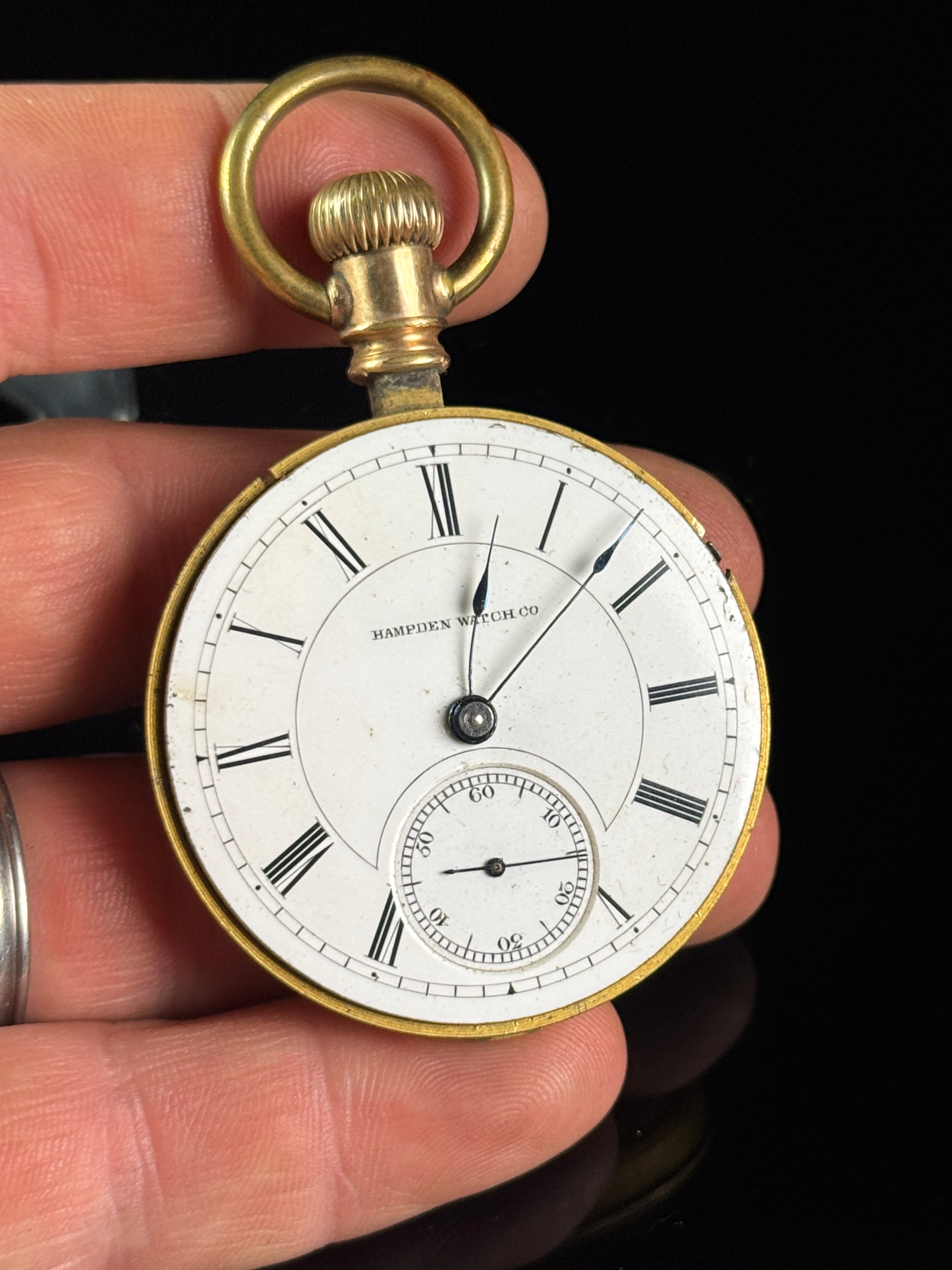 Hampden Watch Co 18-Size Gold-Filled Sidewinder Pocket Watch Runs