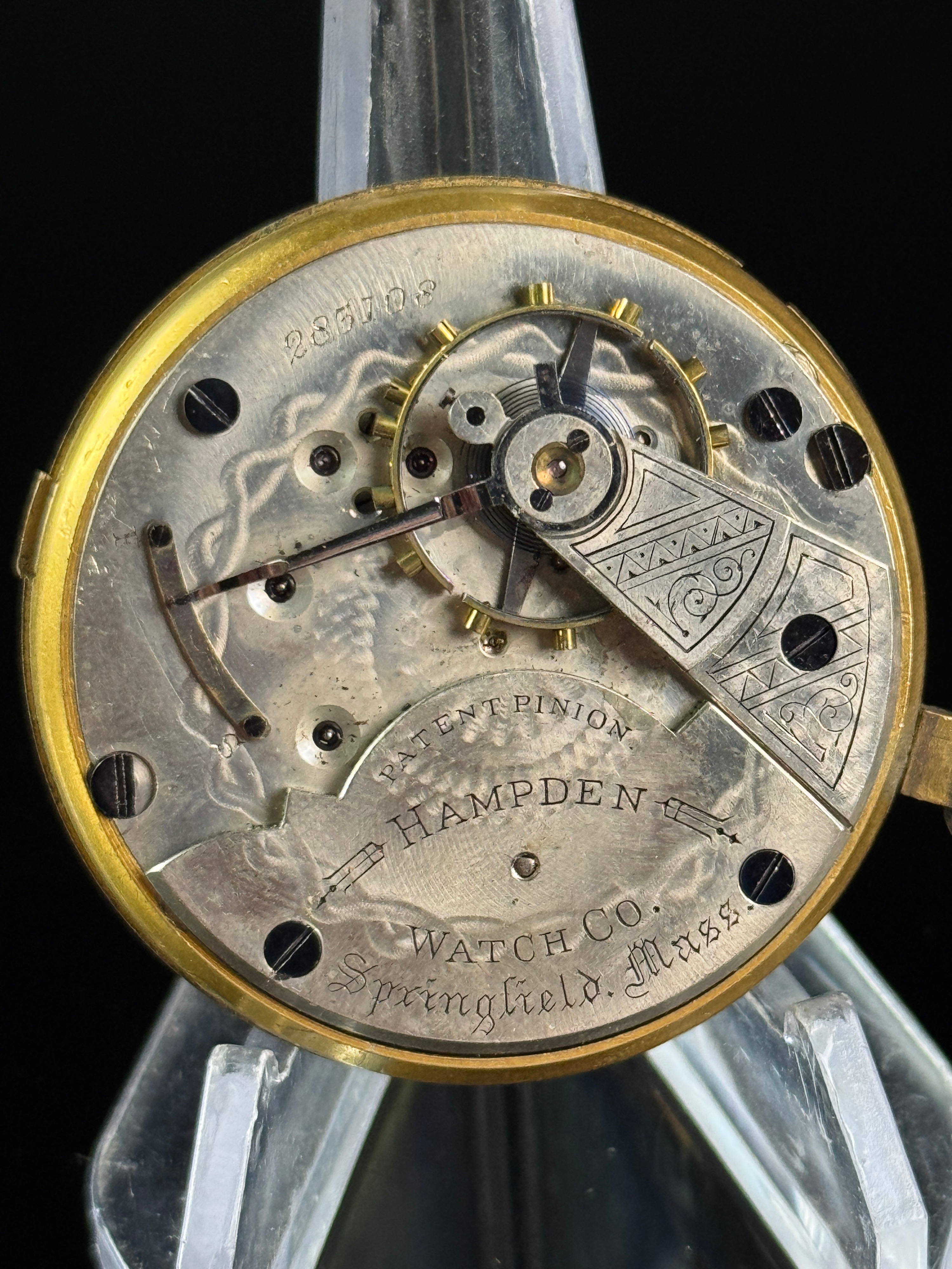 Hampden Watch Co 18-Size Gold-Filled Sidewinder Pocket Watch Runs