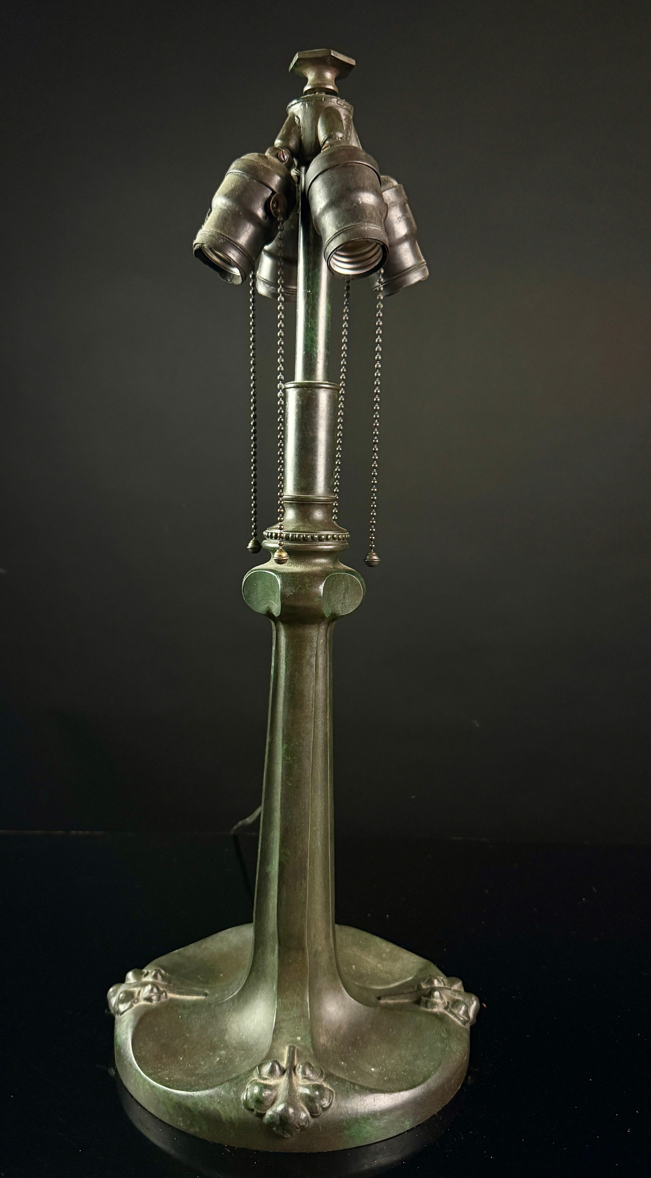 Arts and Crafts Cast Bronze Four-Light Table Lamp Base with Foliate Feet
