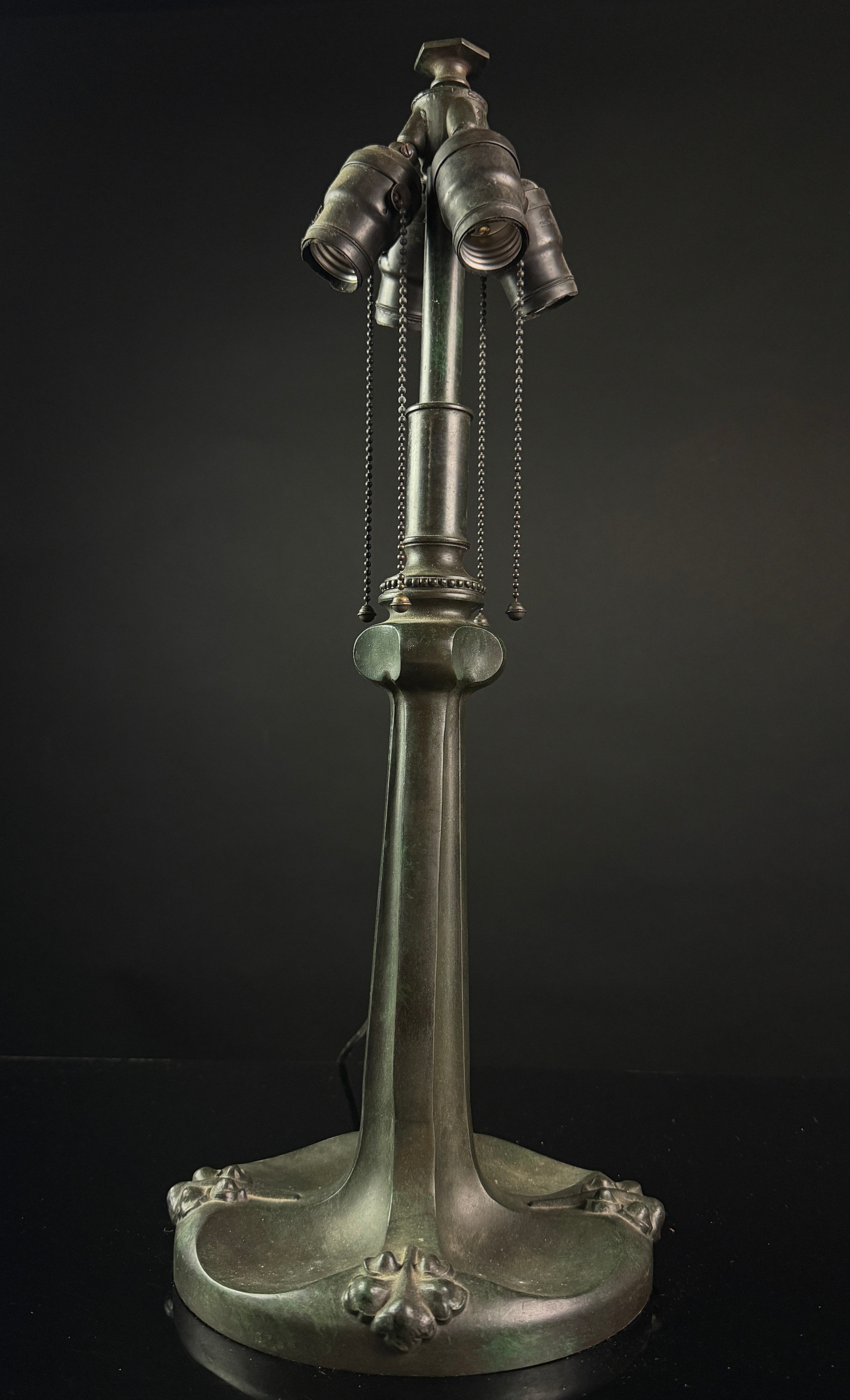 Arts and Crafts Cast Bronze Four-Light Table Lamp Base with Foliate Feet