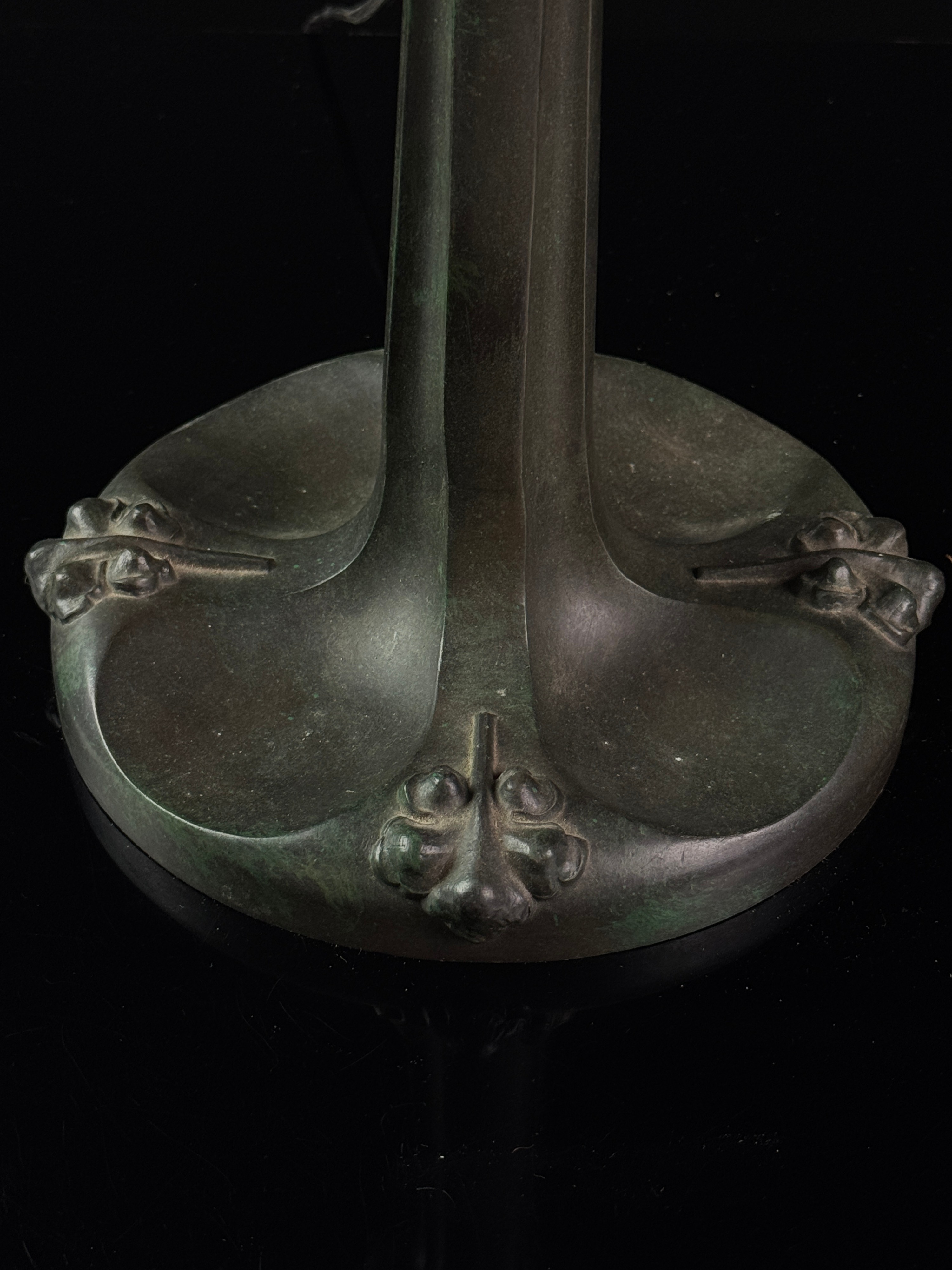 Arts and Crafts Cast Bronze Four-Light Table Lamp Base with Foliate Feet