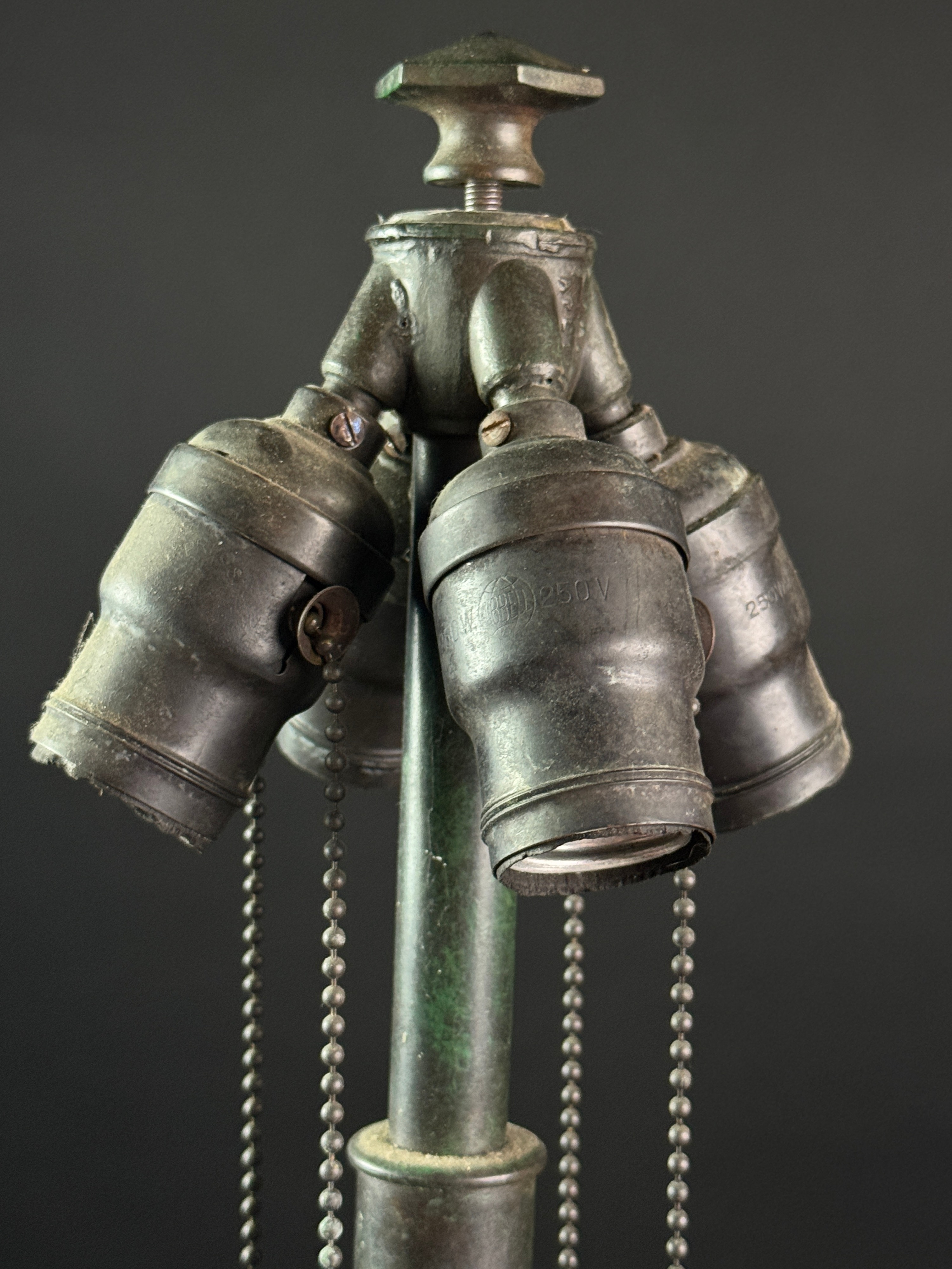 Arts and Crafts Cast Bronze Four-Light Table Lamp Base with Foliate Feet