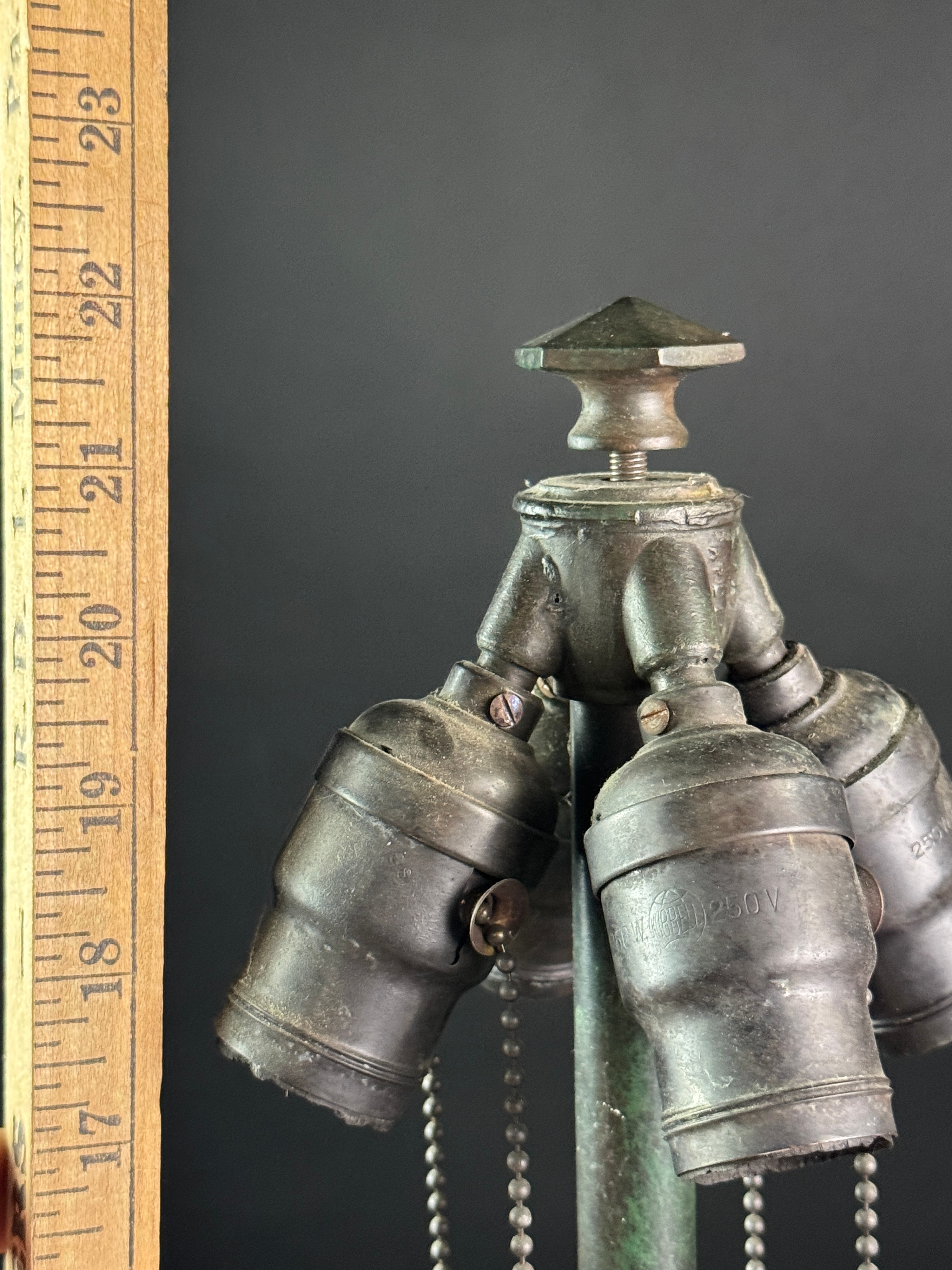 Arts and Crafts Cast Bronze Four-Light Table Lamp Base with Foliate Feet
