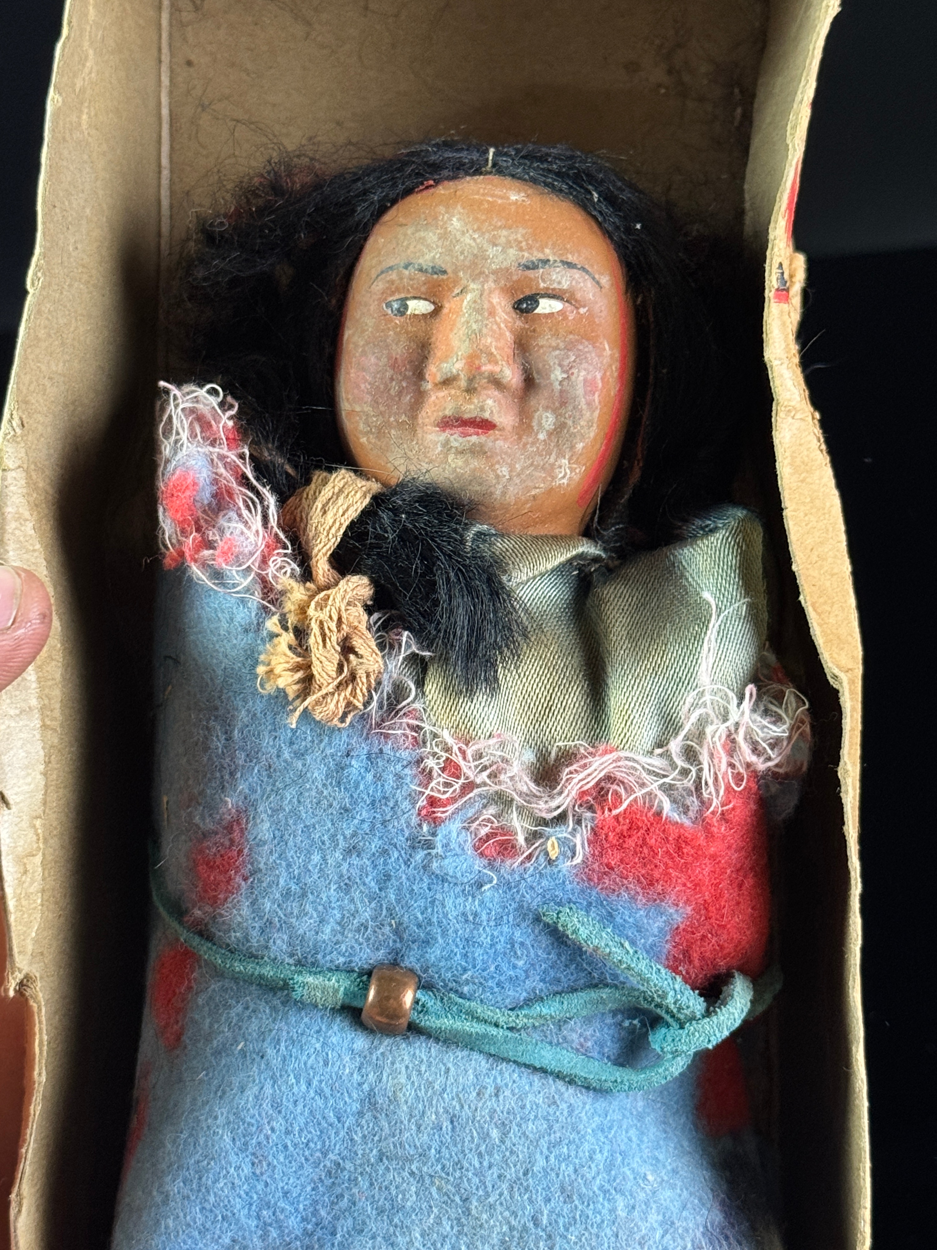 Vintage Skookum Bully Good Indian Character Doll with Original Box and Papoose