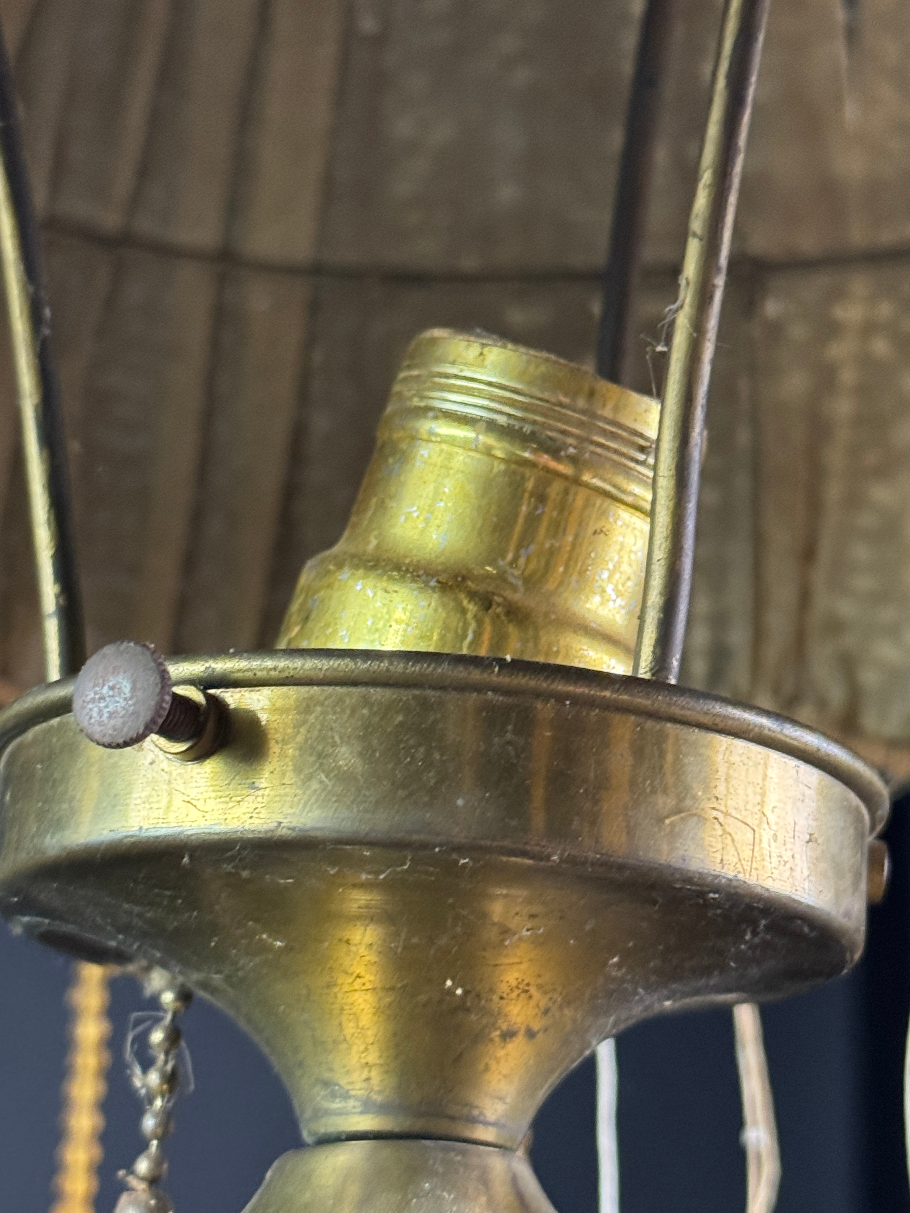Syrian Pierced Brass Calligraphic Table Lamp with Glass Bead Fringe