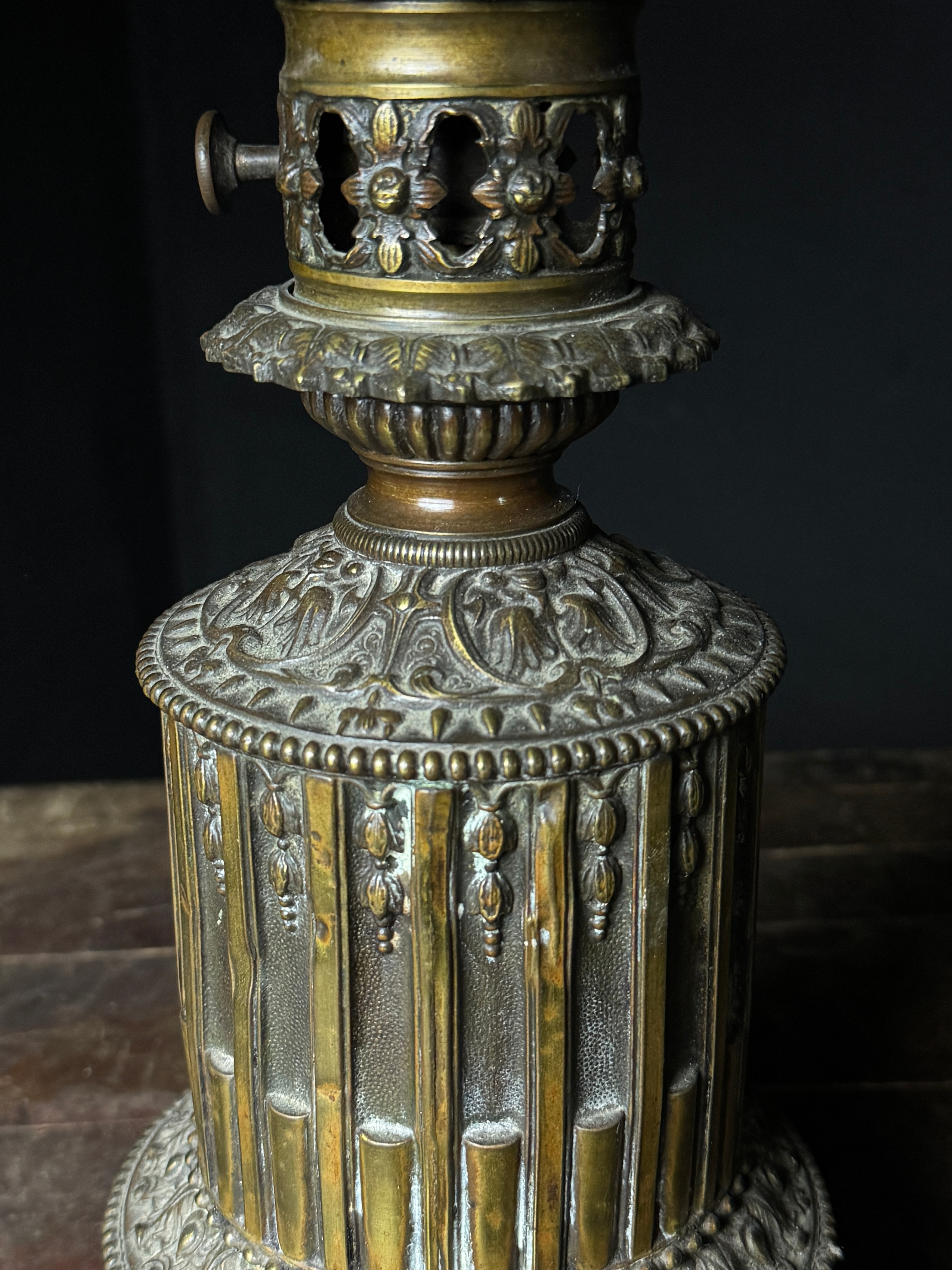 Neoclassical Style Converted Cast Metal Table Lamp Base