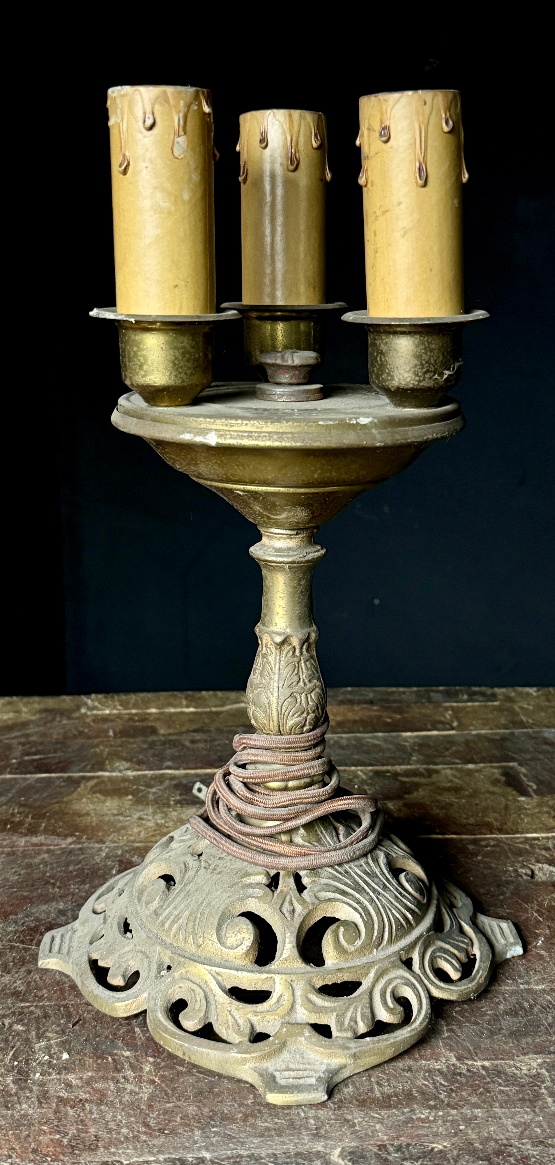 Art Deco Style Three-Light Cast Metal Candelabra Table Lamp