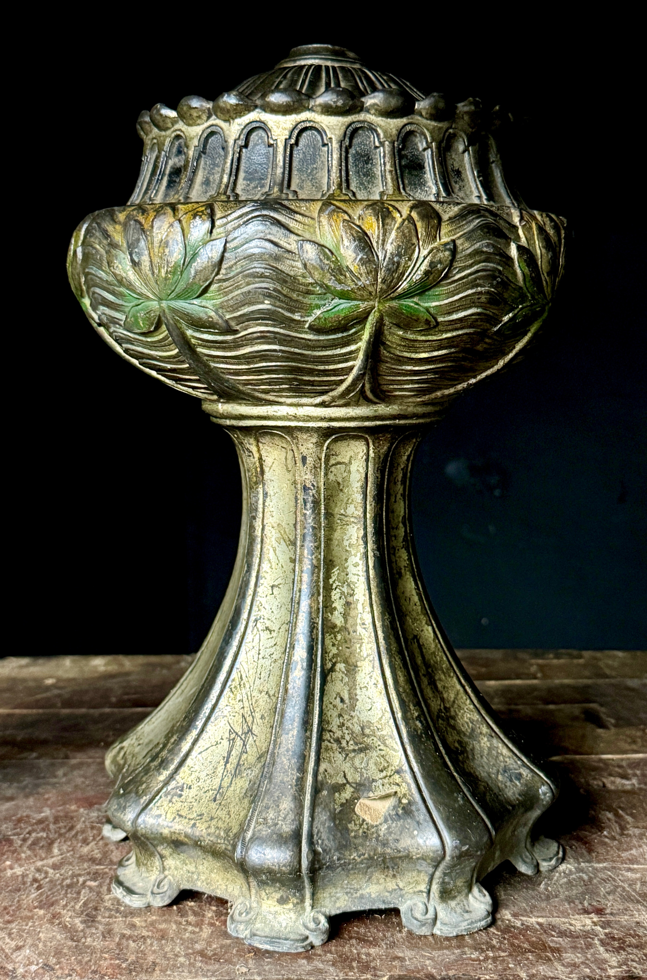 Art Nouveau Style Nickel Plated Cast Bronze Table Lamp Base