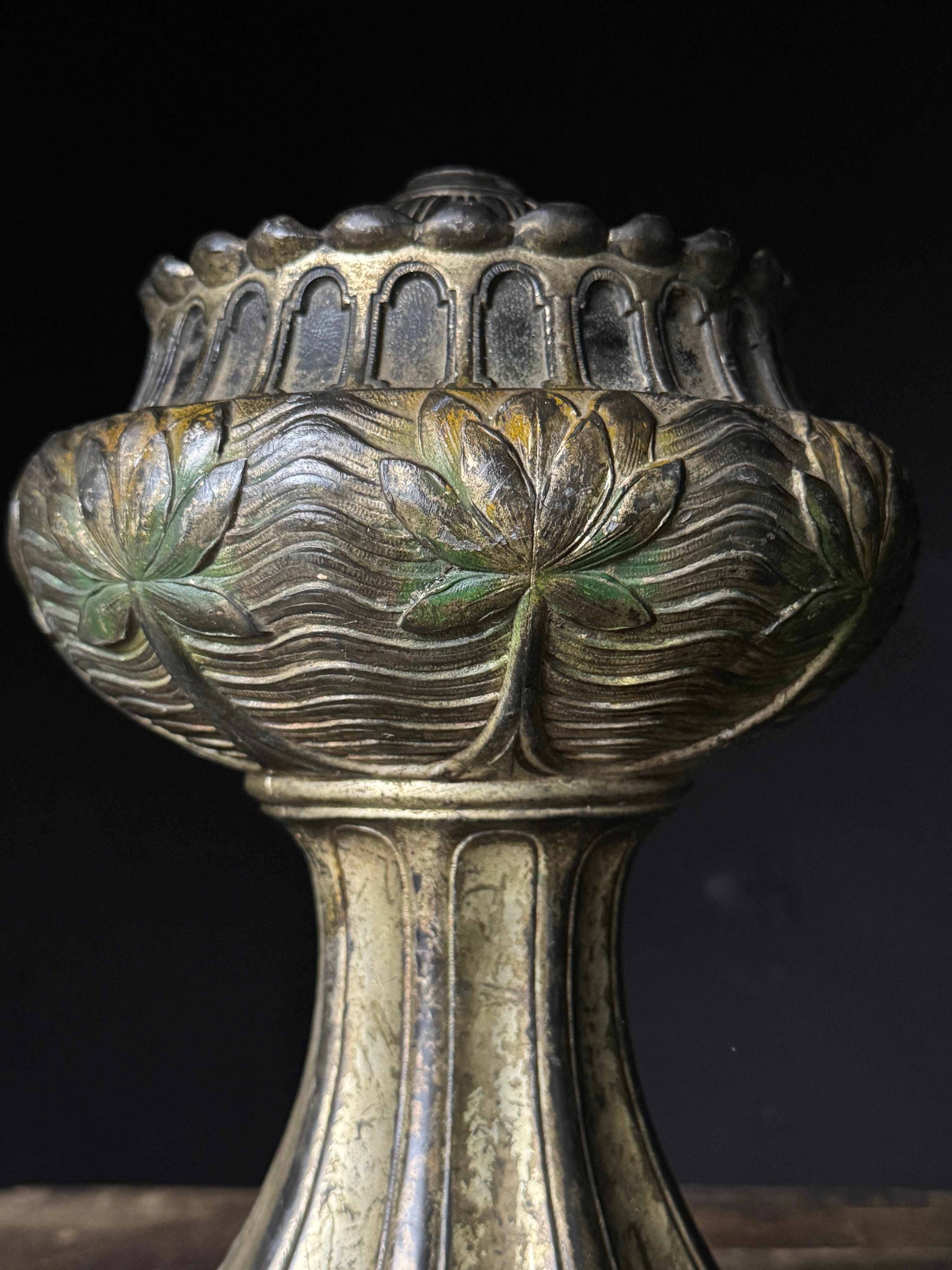 Art Nouveau Style Nickel Plated Cast Bronze Table Lamp Base