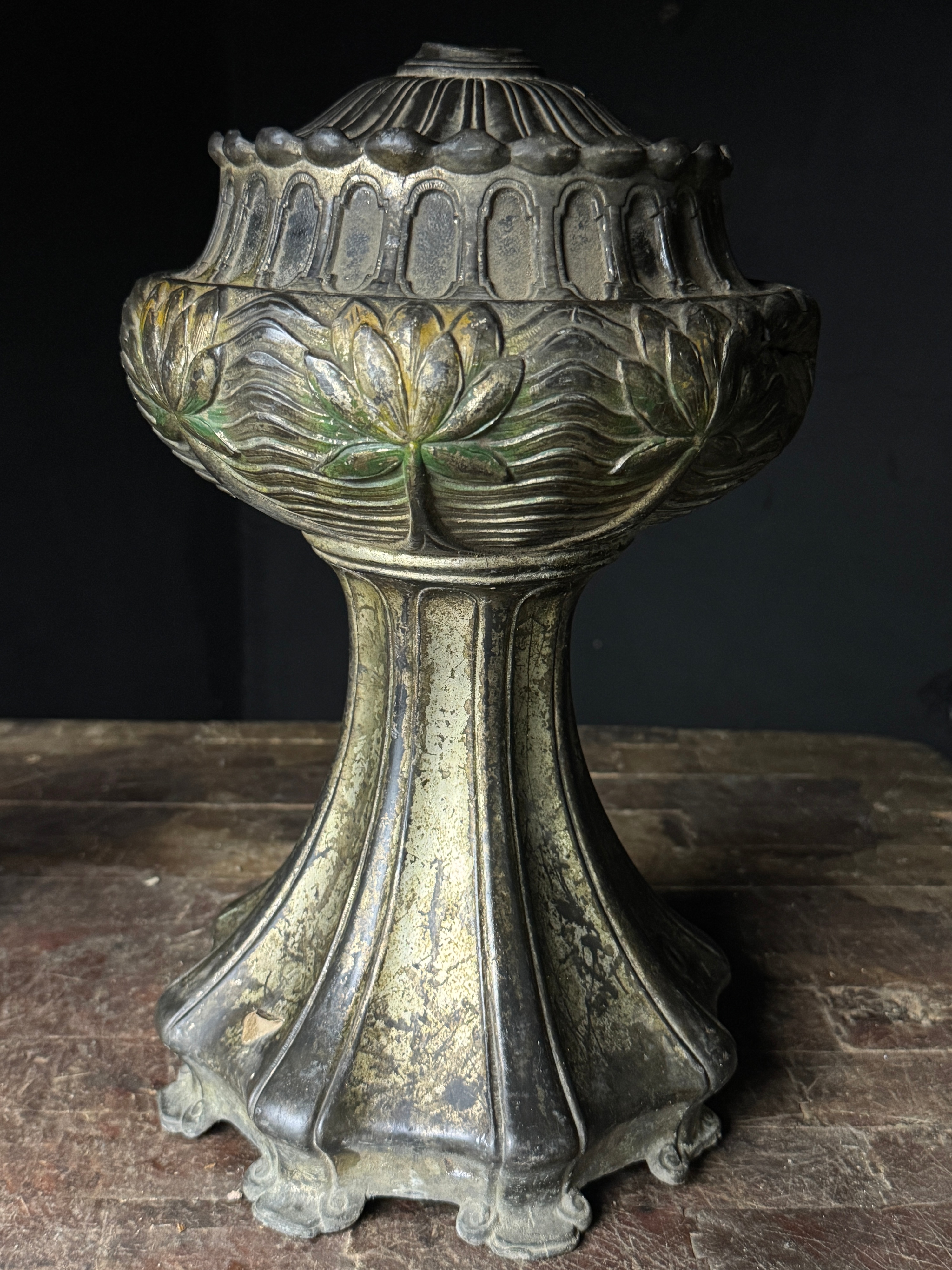 Art Nouveau Style Nickel Plated Cast Bronze Table Lamp Base