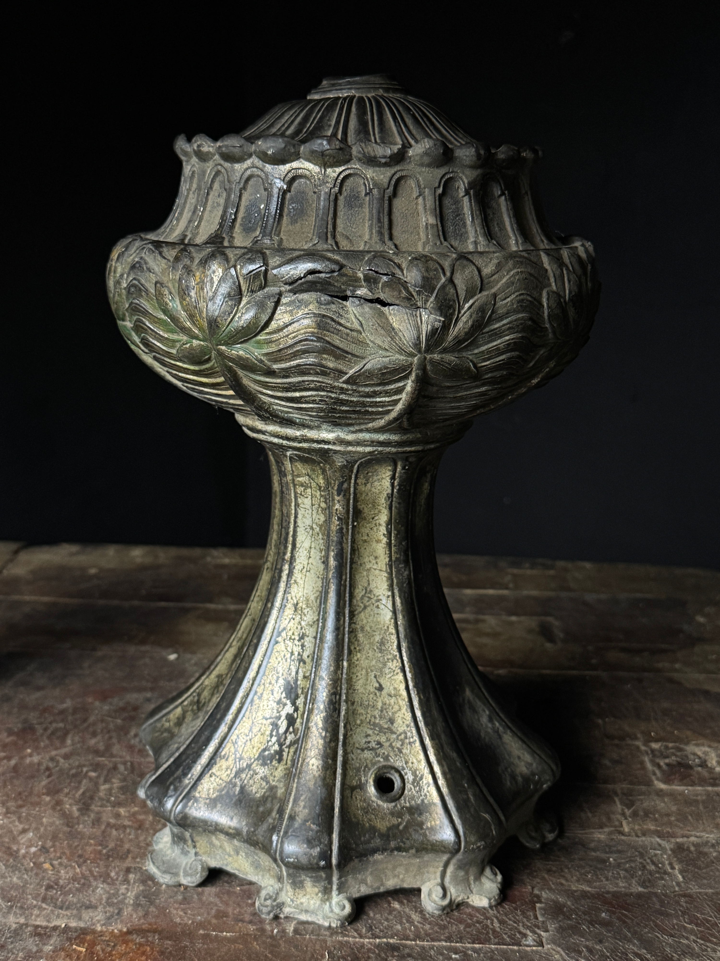 Art Nouveau Style Nickel Plated Cast Bronze Table Lamp Base