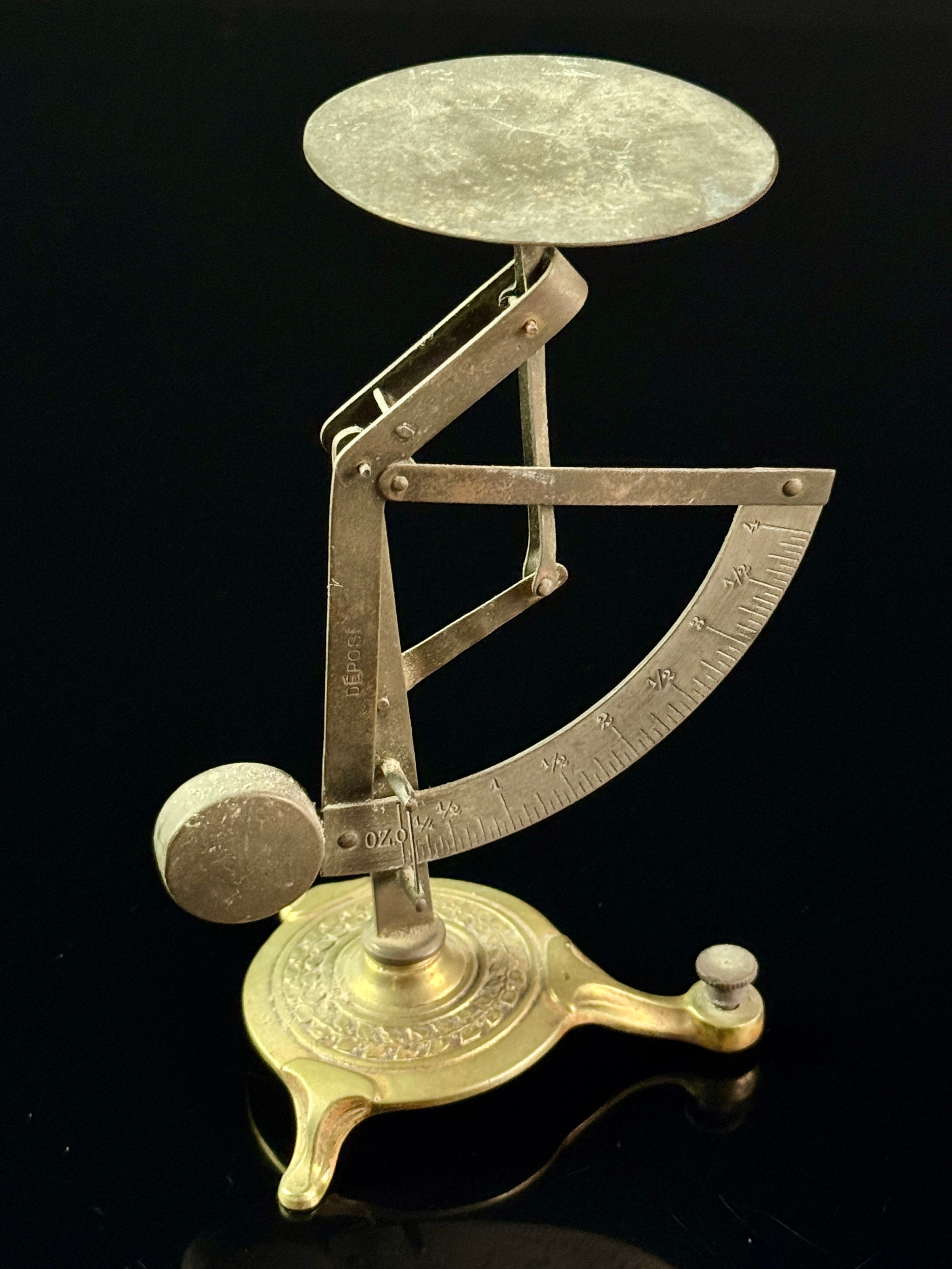 Antique French Ornate Brass Pendulum Equipoise Postal Scale