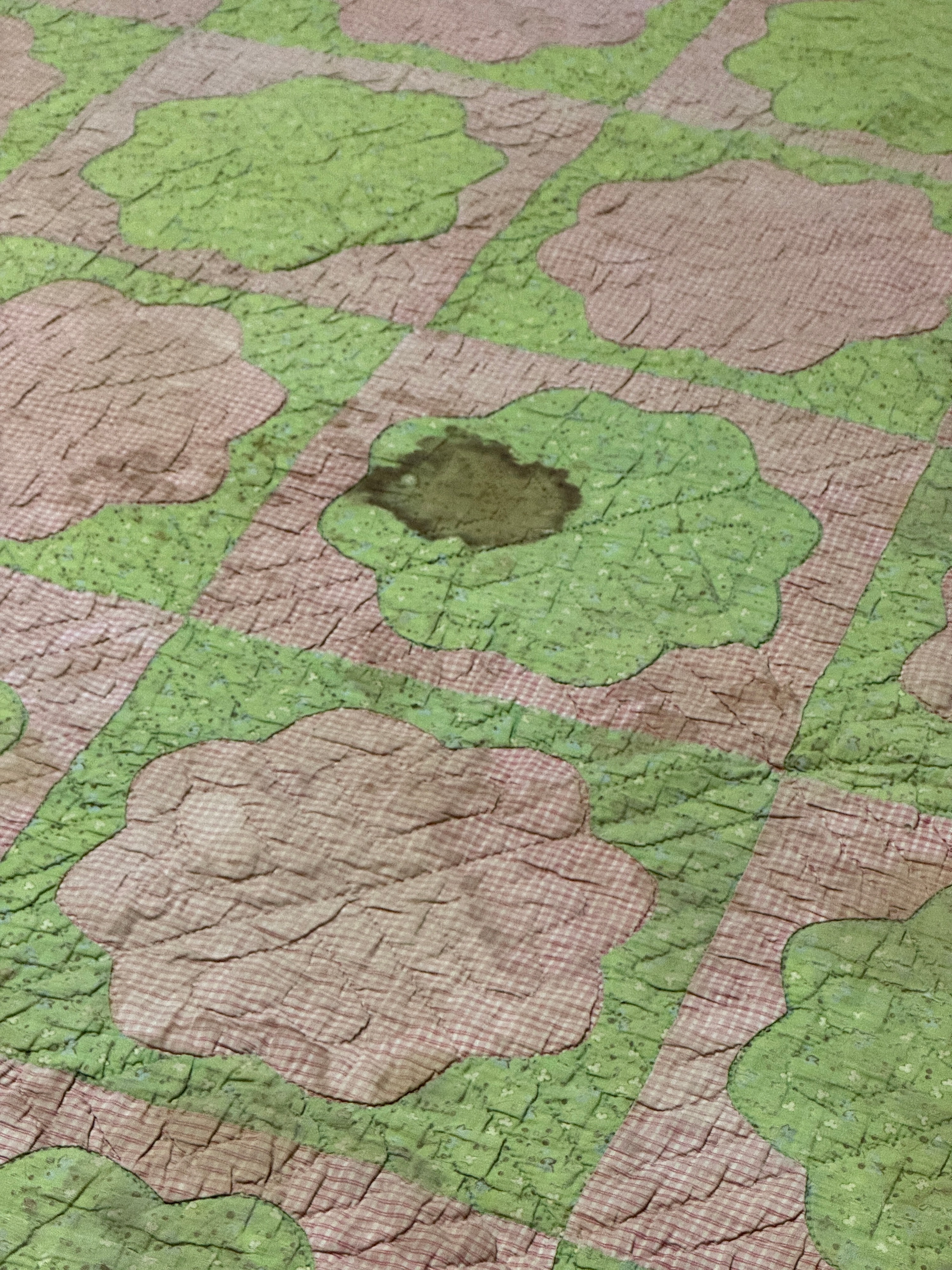Hand-Appliqued and Hand-Quilted Floral Pattern Cotton Quilt with Scalloped Border