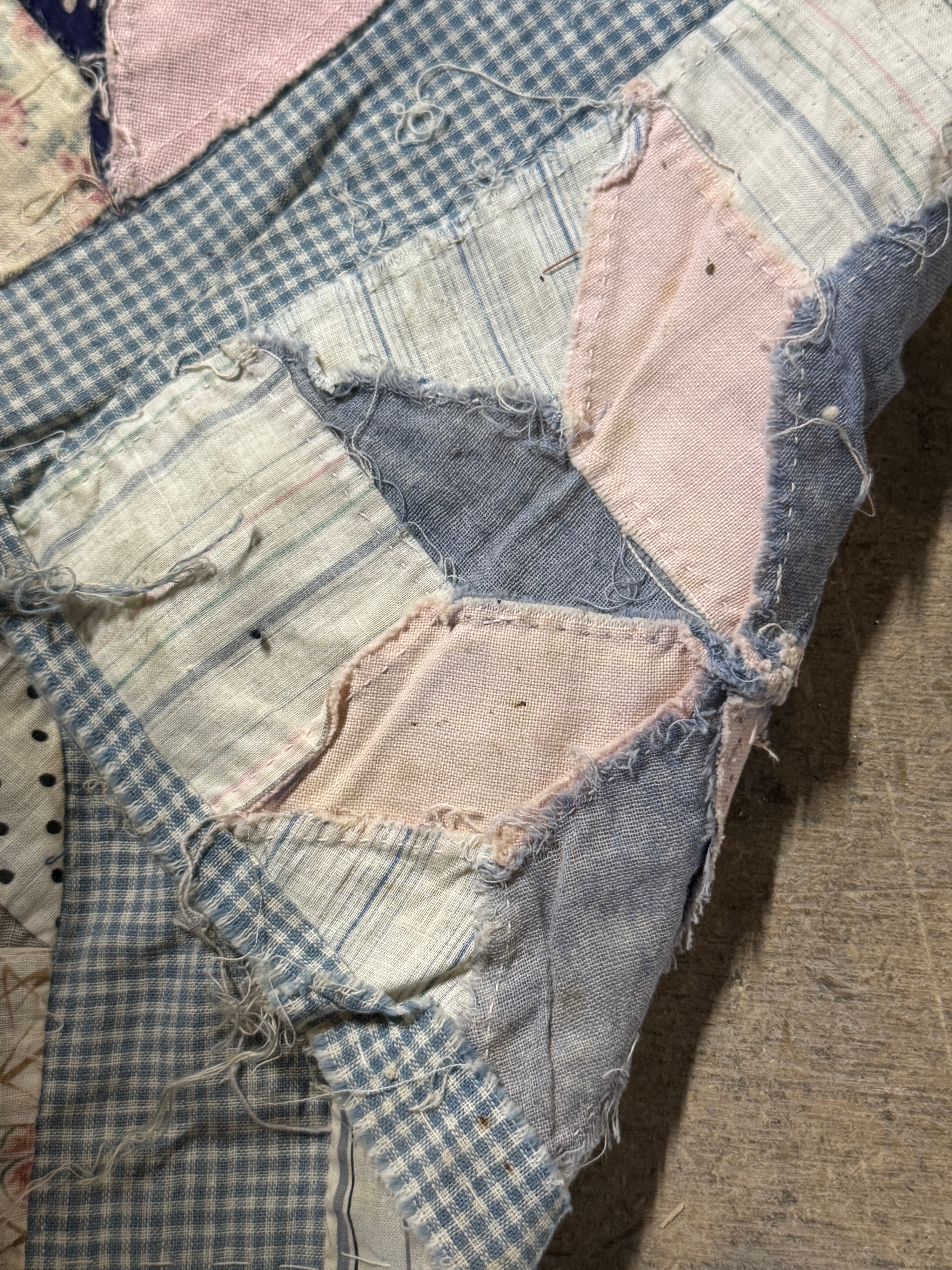 Antique American Hand Pieced Cotton Patchwork Star Quilt Top