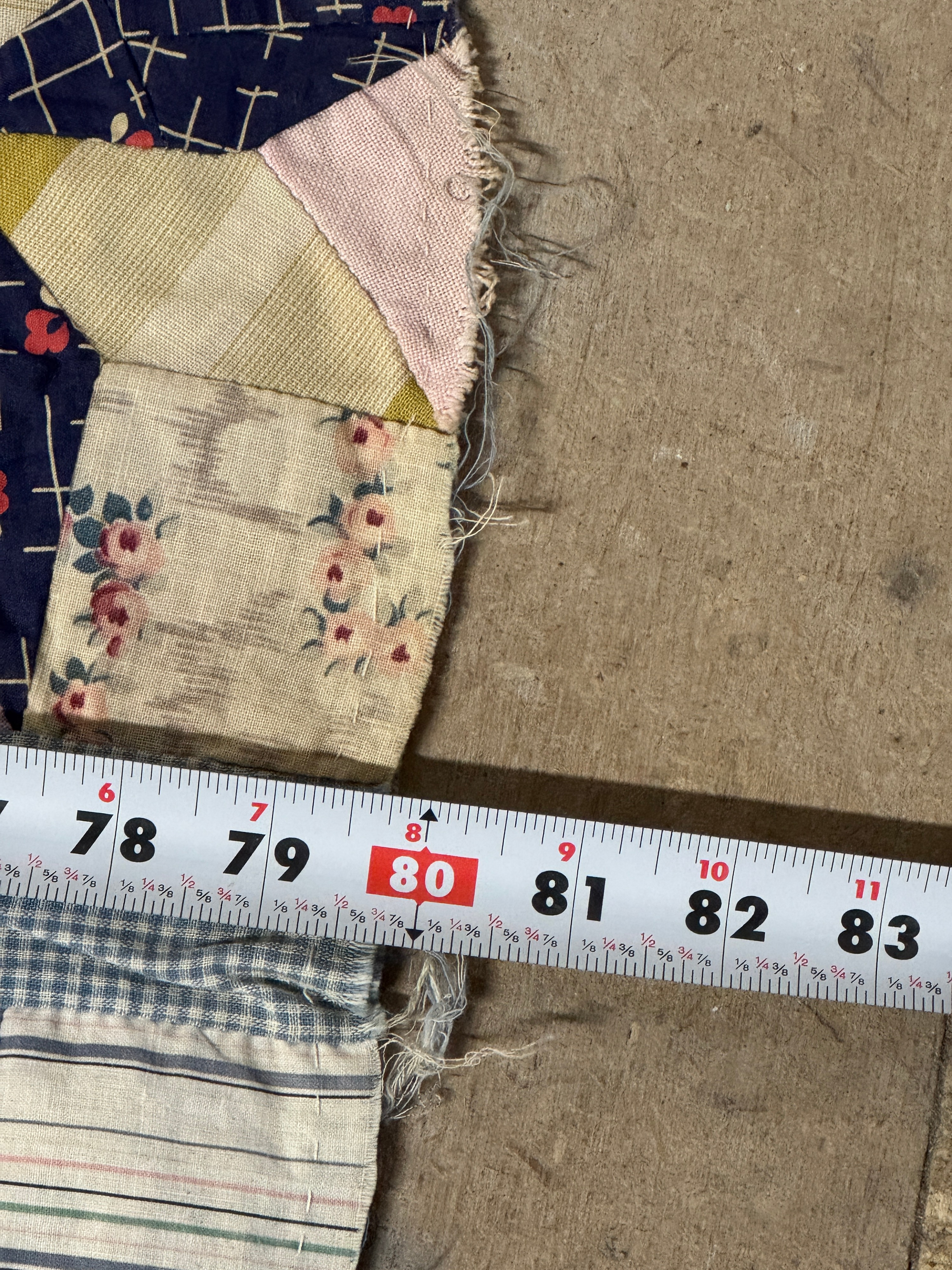 Antique American Hand Pieced Cotton Patchwork Star Quilt Top
