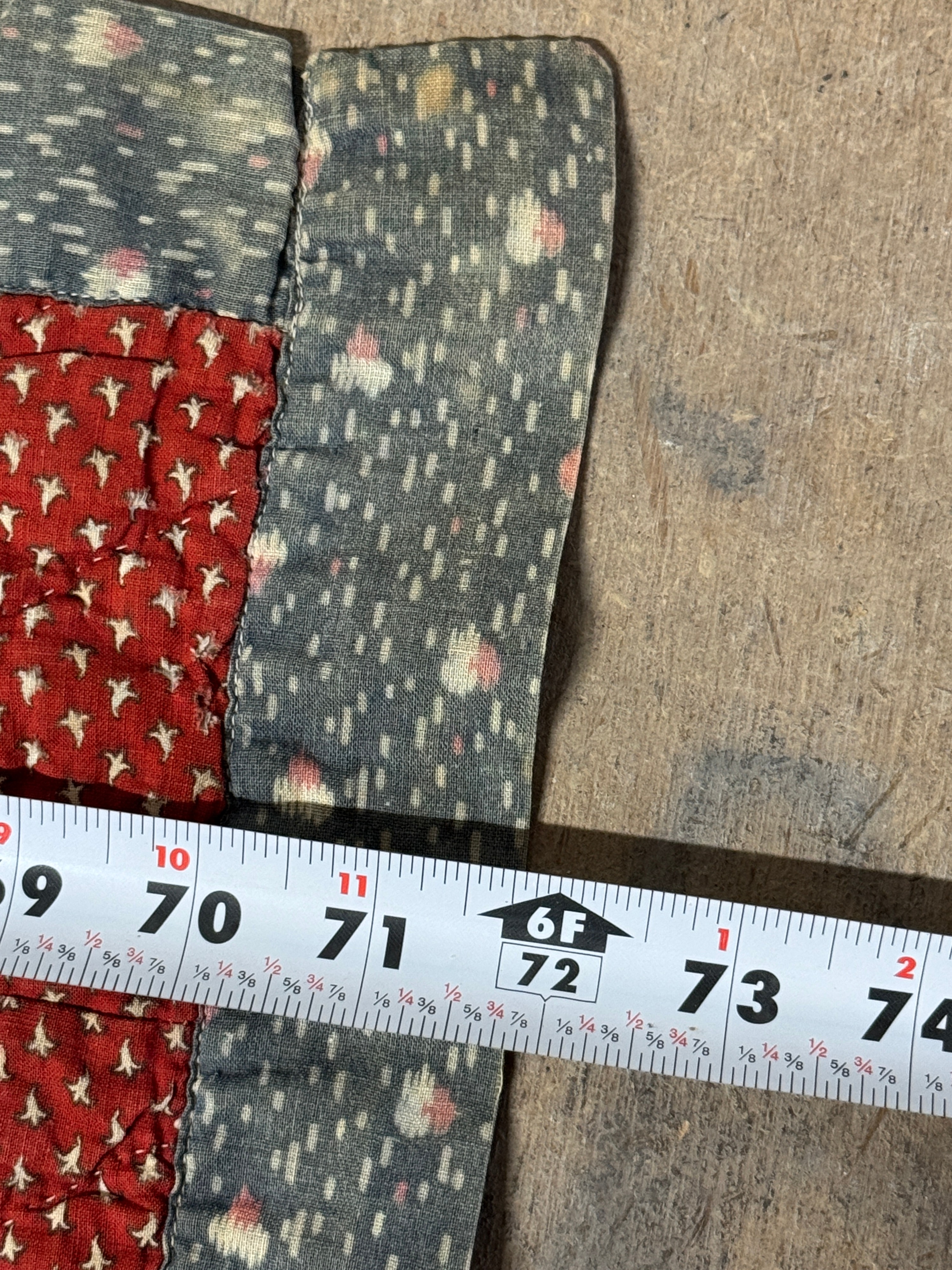 Antique American Hand Pieced and Hand Quilted Cotton Star Pattern Scrap Quilt