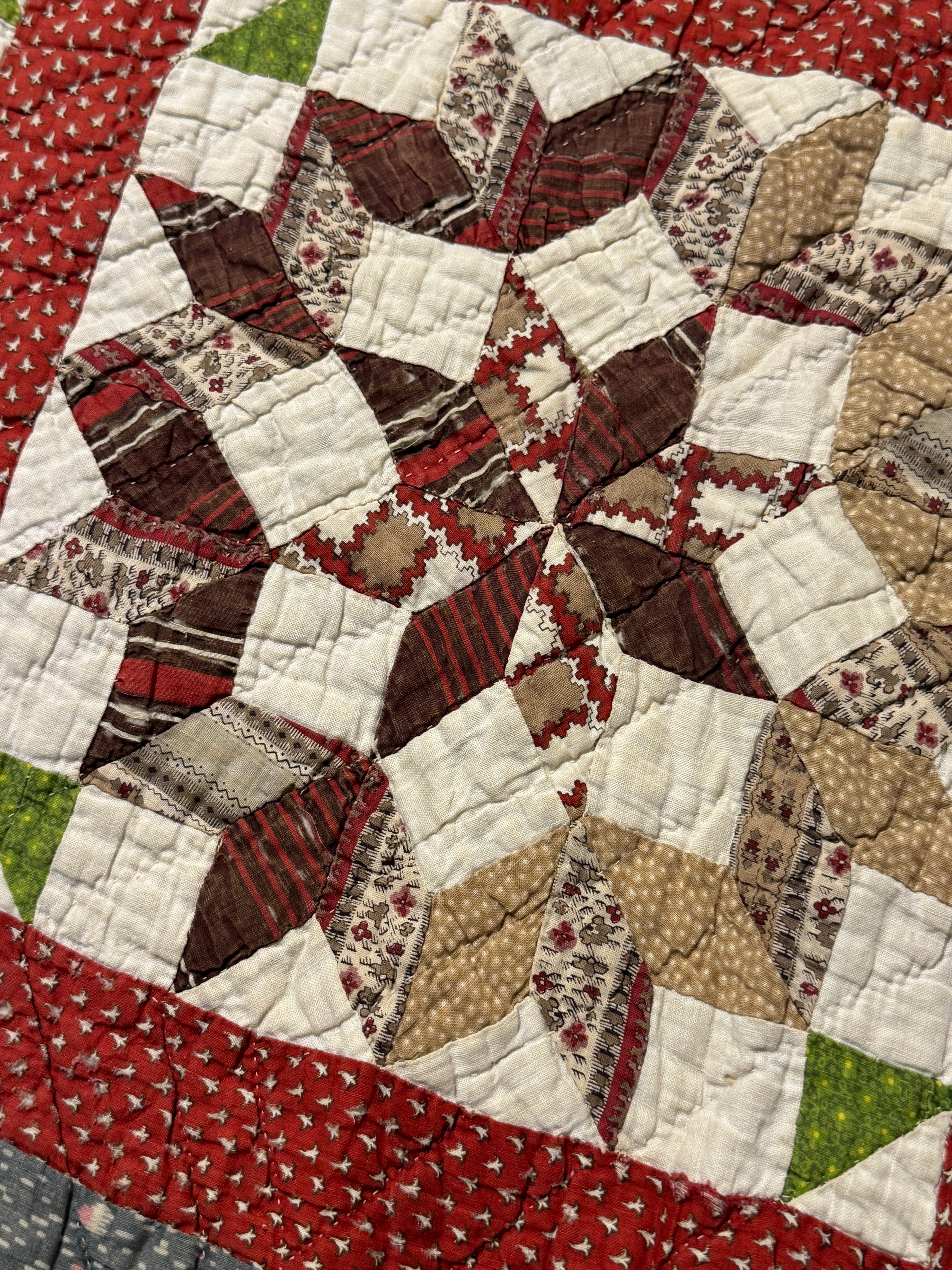 Antique American Hand Pieced and Hand Quilted Cotton Star Pattern Scrap Quilt