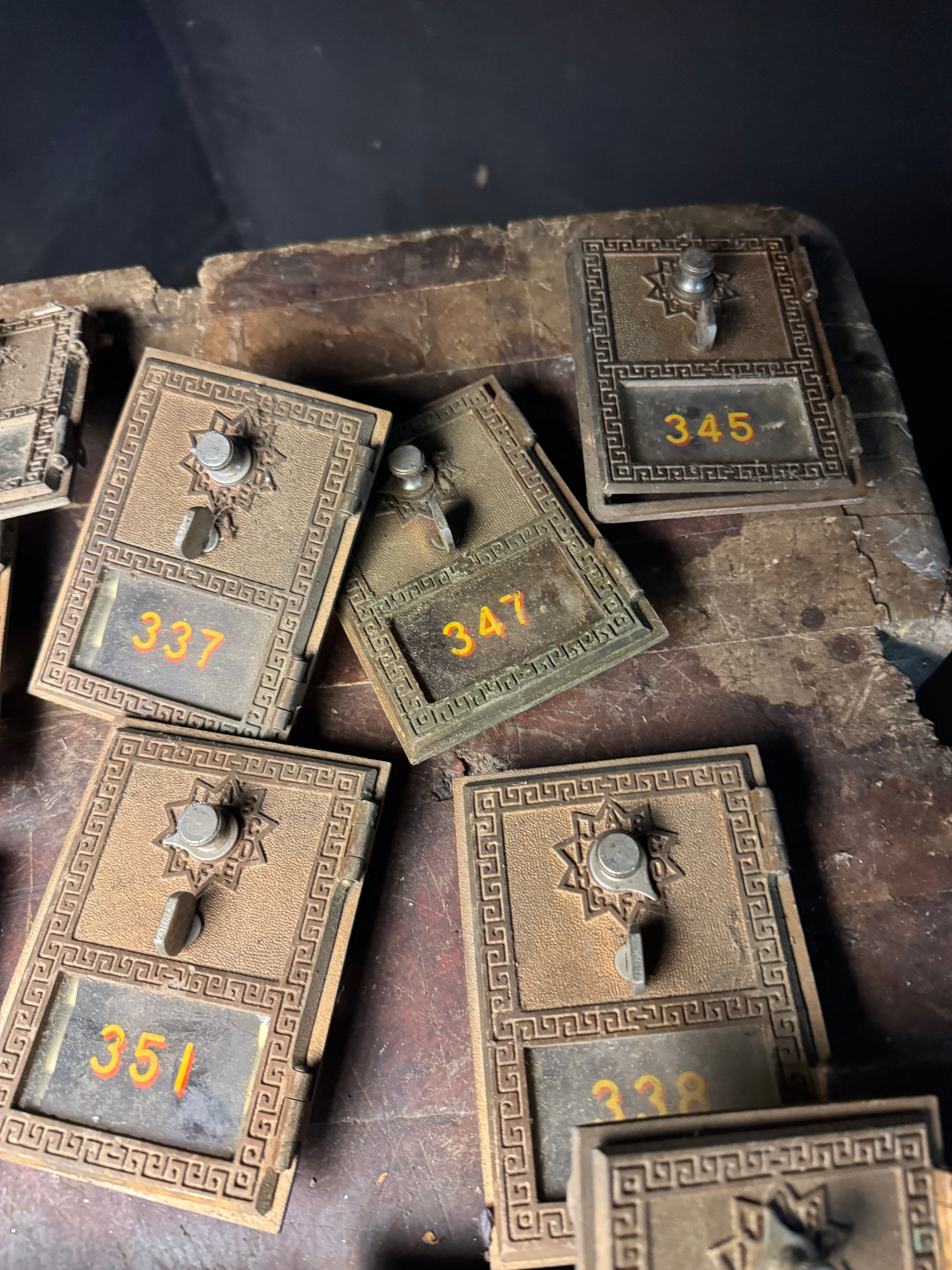 A Group of National Cast Brass Post Office Box Doors Dated 1955