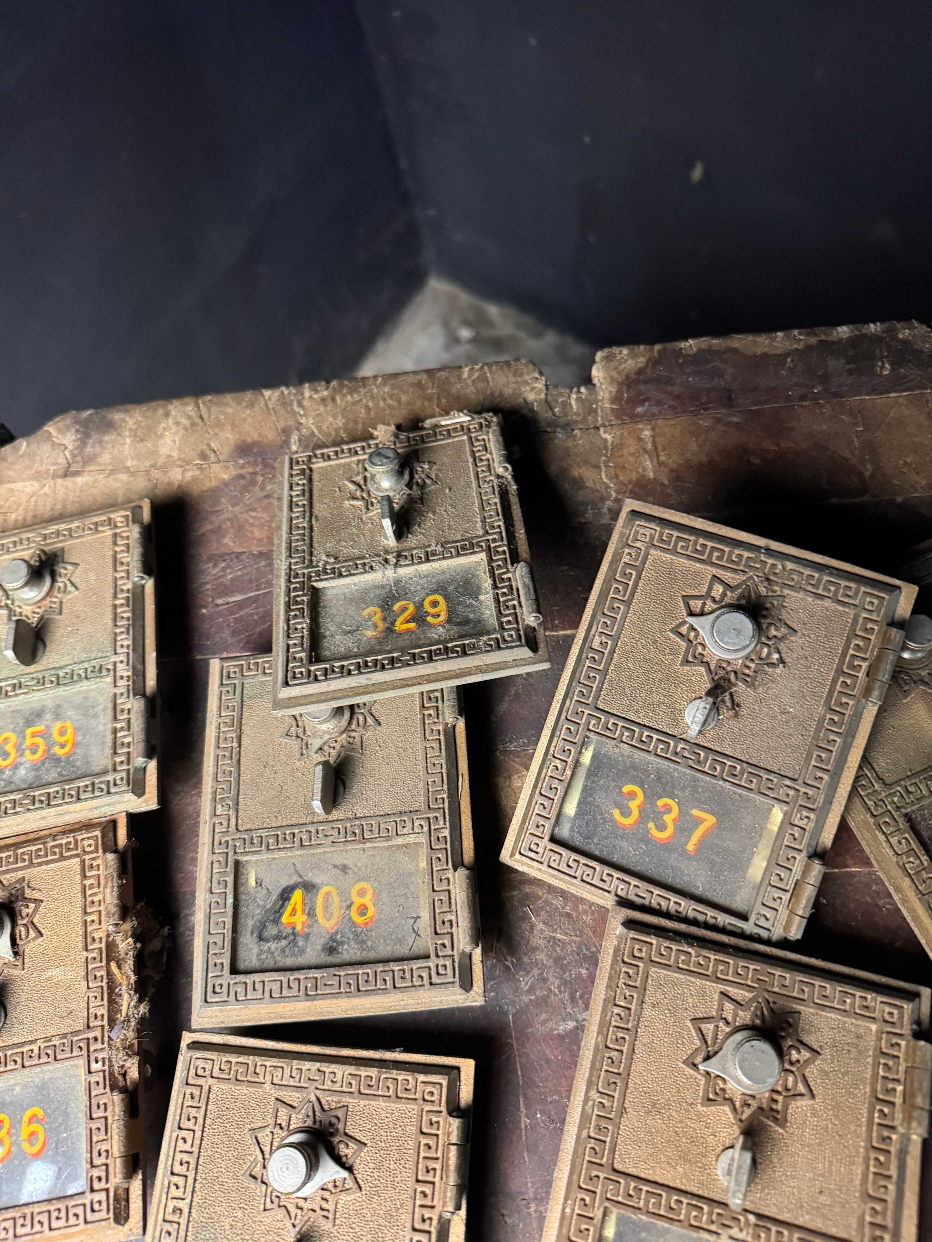 A Group of National Cast Brass Post Office Box Doors Dated 1955