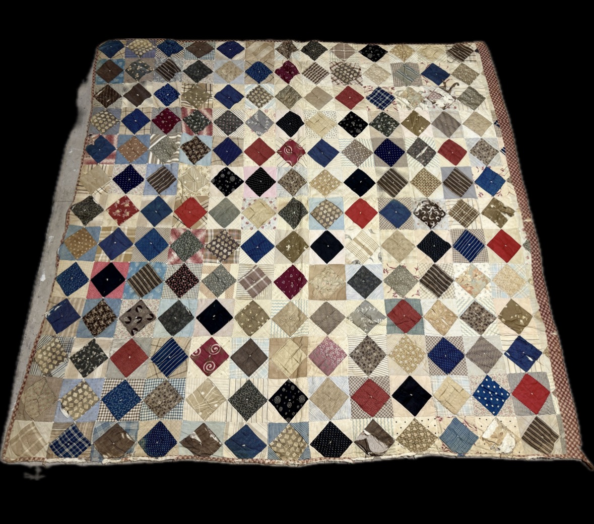Antique American Hand Pieced and Tied Patchwork Scrap Quilt