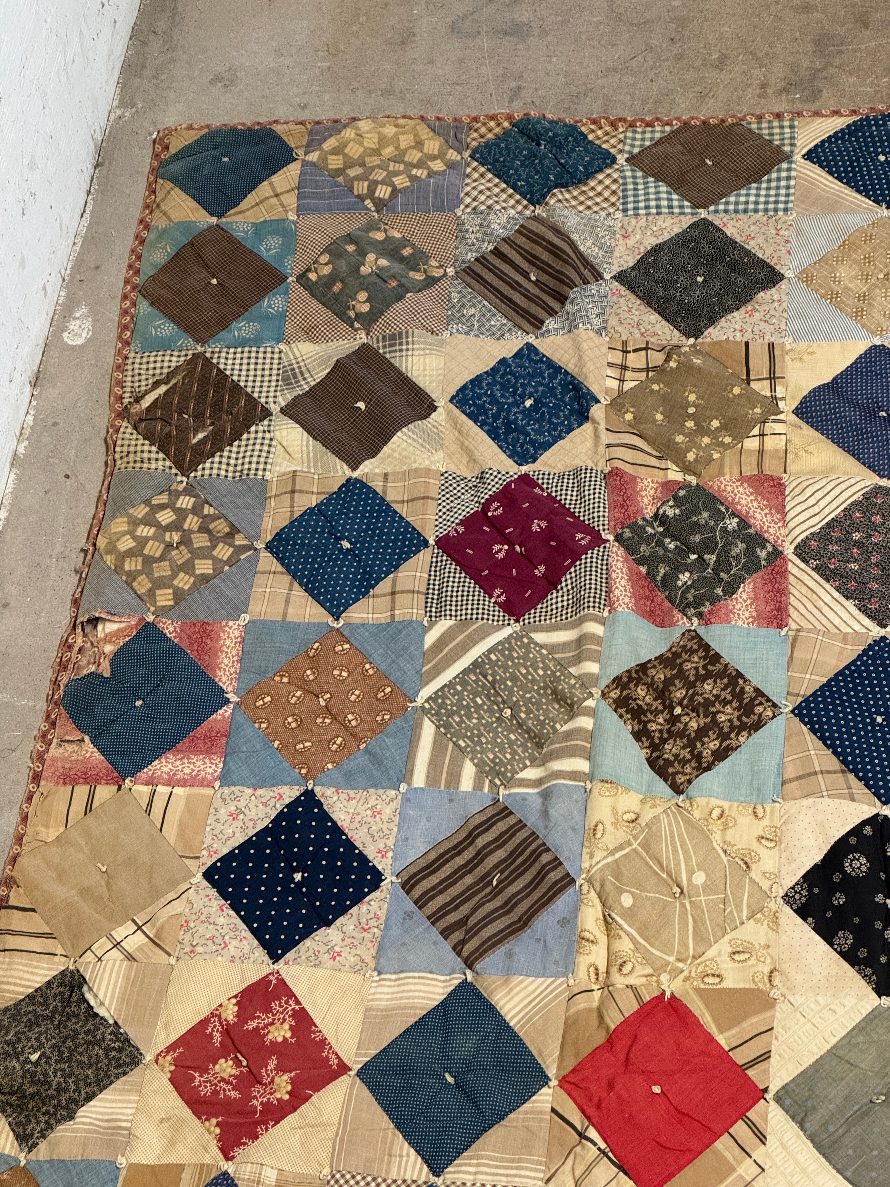 Antique American Hand Pieced and Tied Patchwork Scrap Quilt