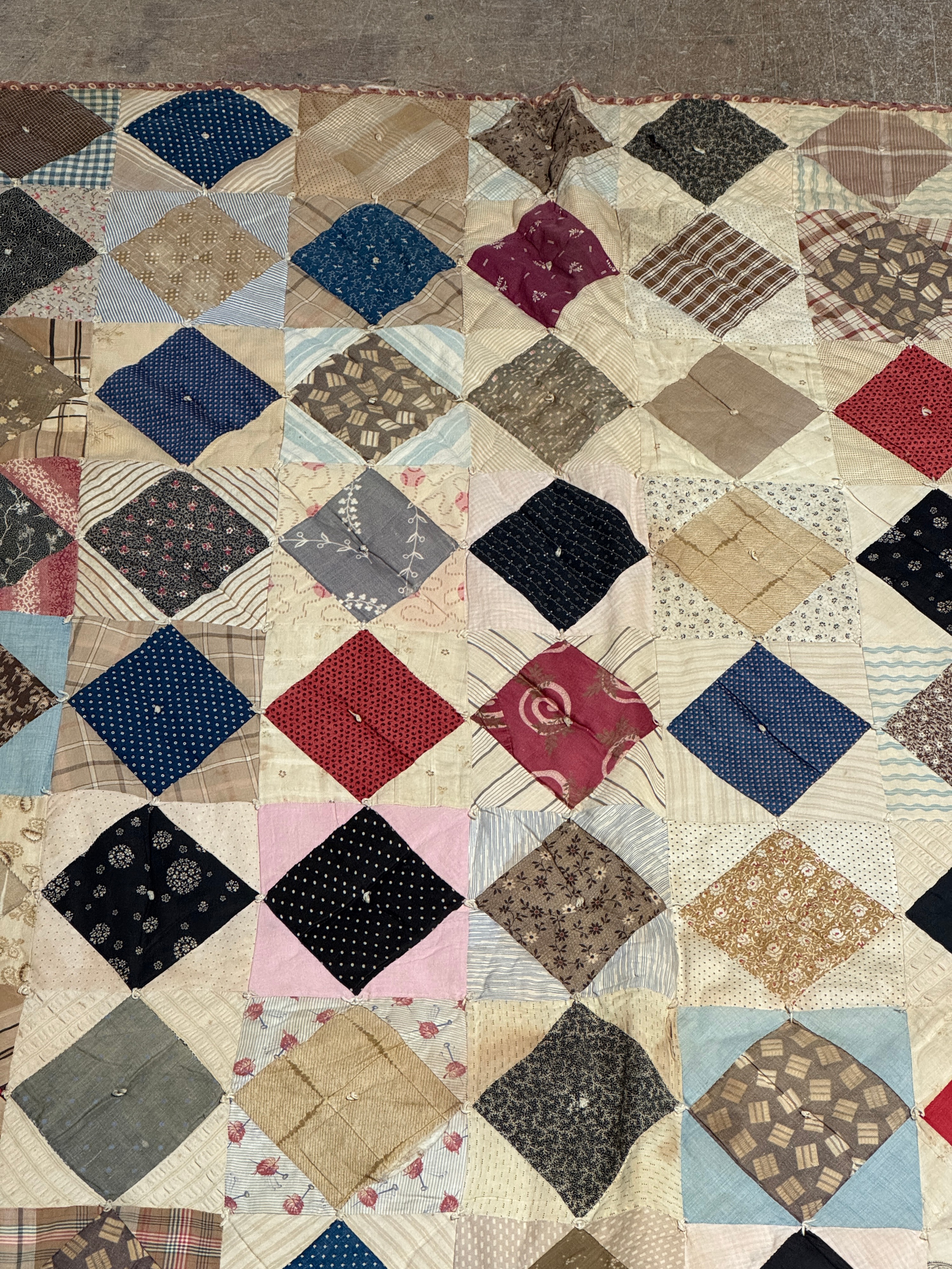 Antique American Hand Pieced and Tied Patchwork Scrap Quilt