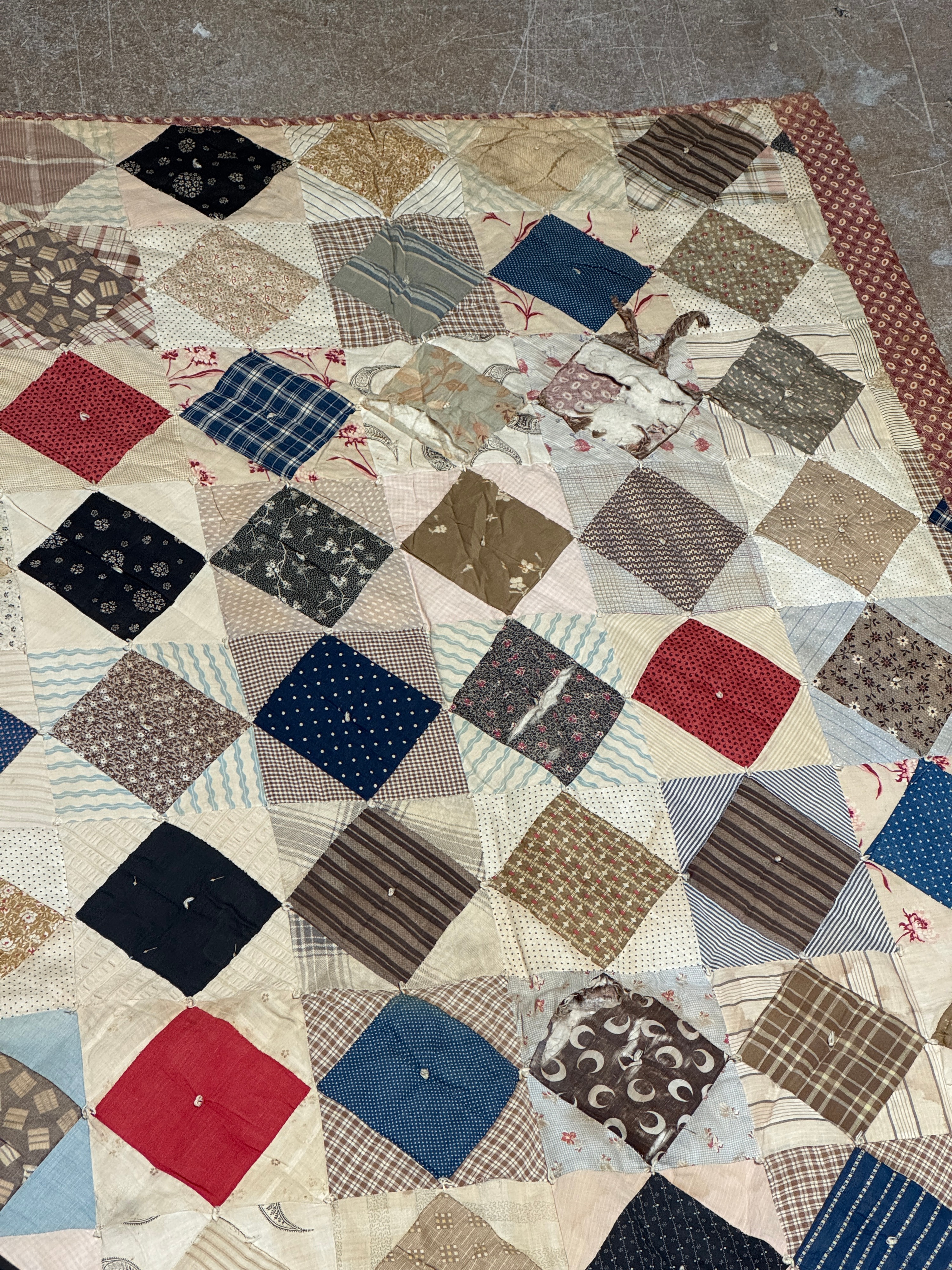 Antique American Hand Pieced and Tied Patchwork Scrap Quilt