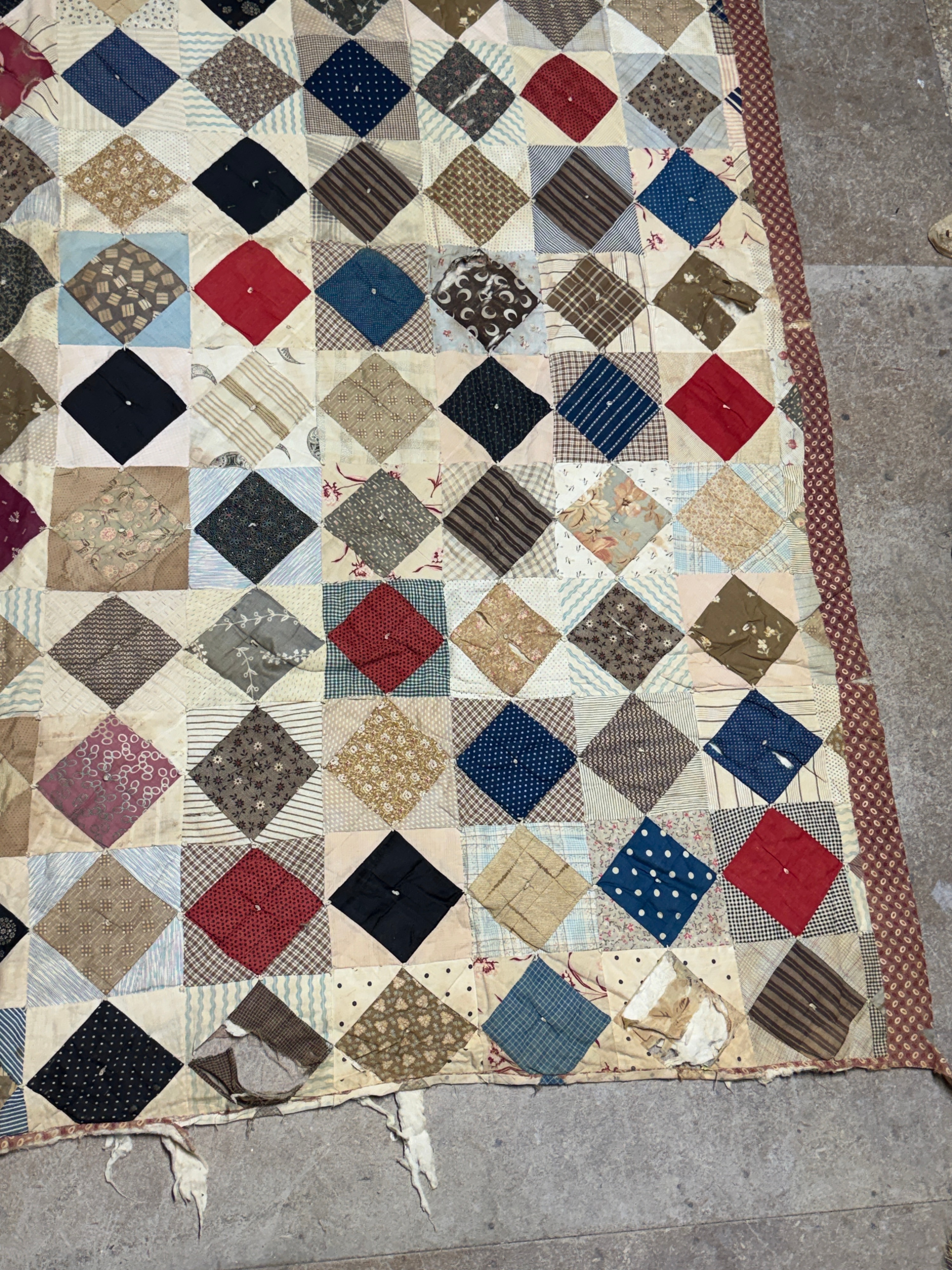 Antique American Hand Pieced and Tied Patchwork Scrap Quilt