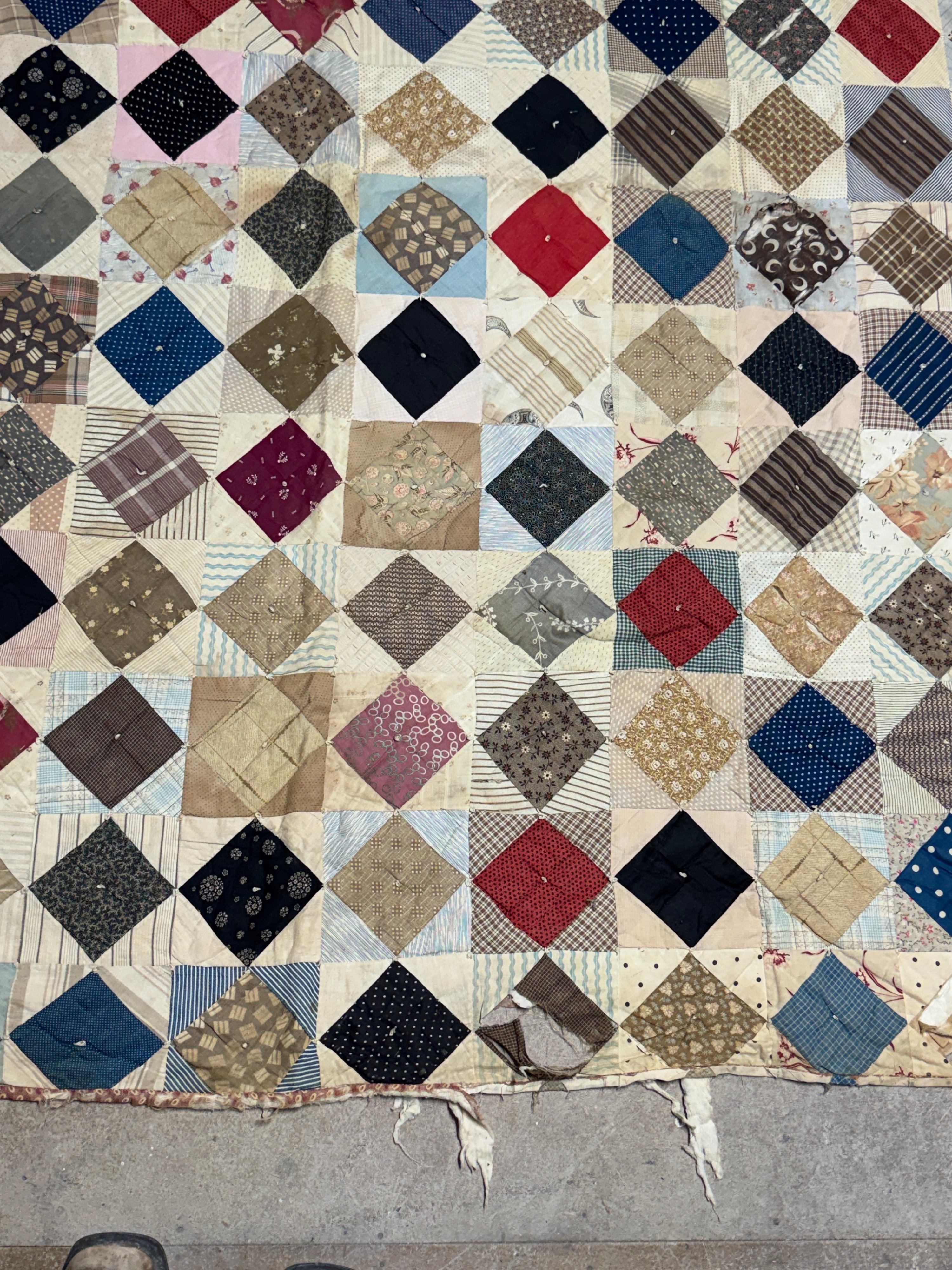 Antique American Hand Pieced and Tied Patchwork Scrap Quilt