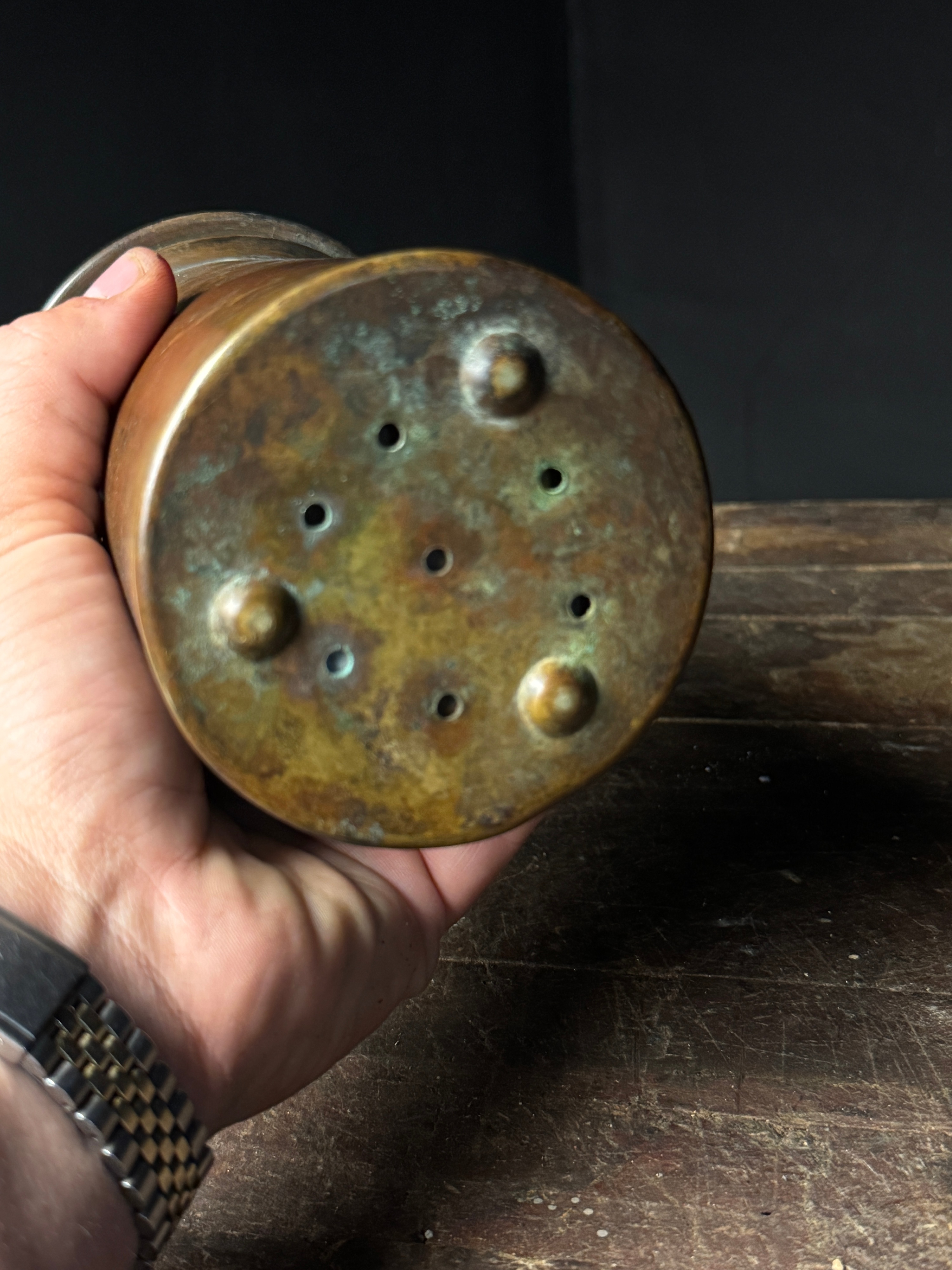 Antique Copper and Brass Bullseye Hand Lantern with Internal Burner Assembly