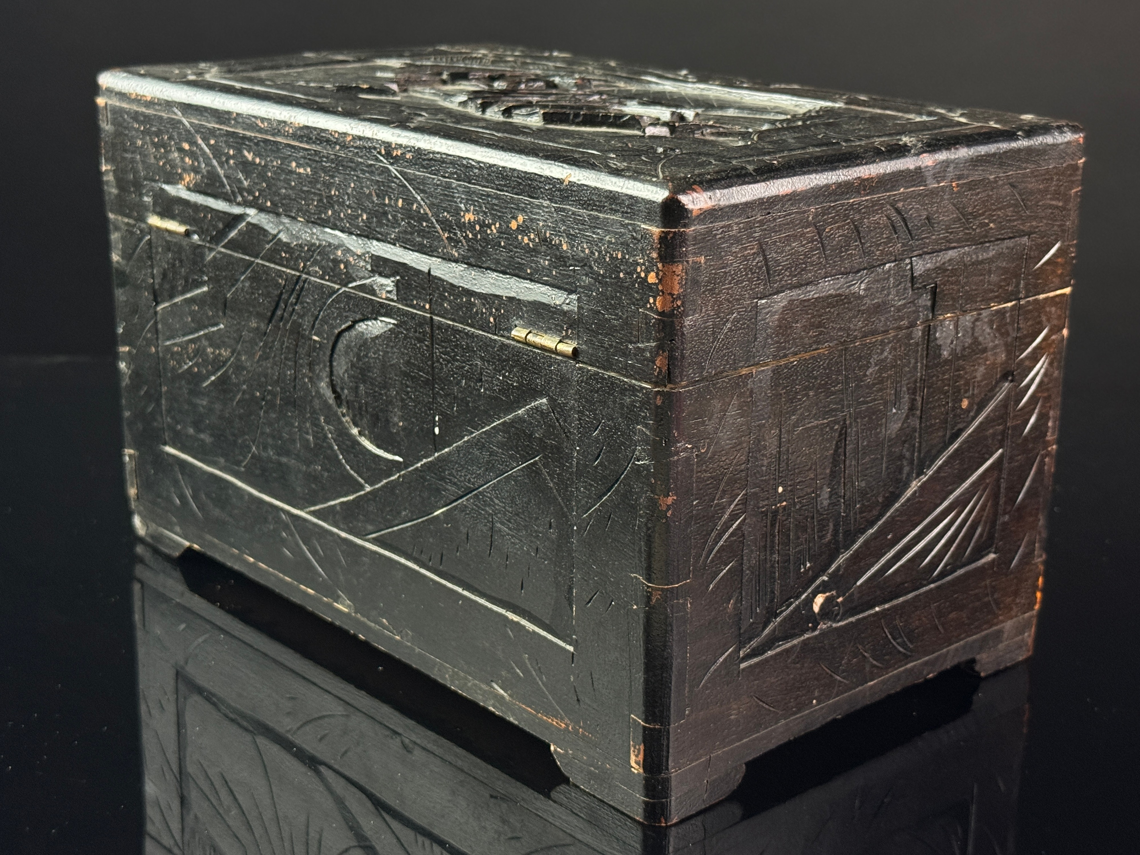 Chinese Export Hand Carved Camphor Wood Jewelry Box