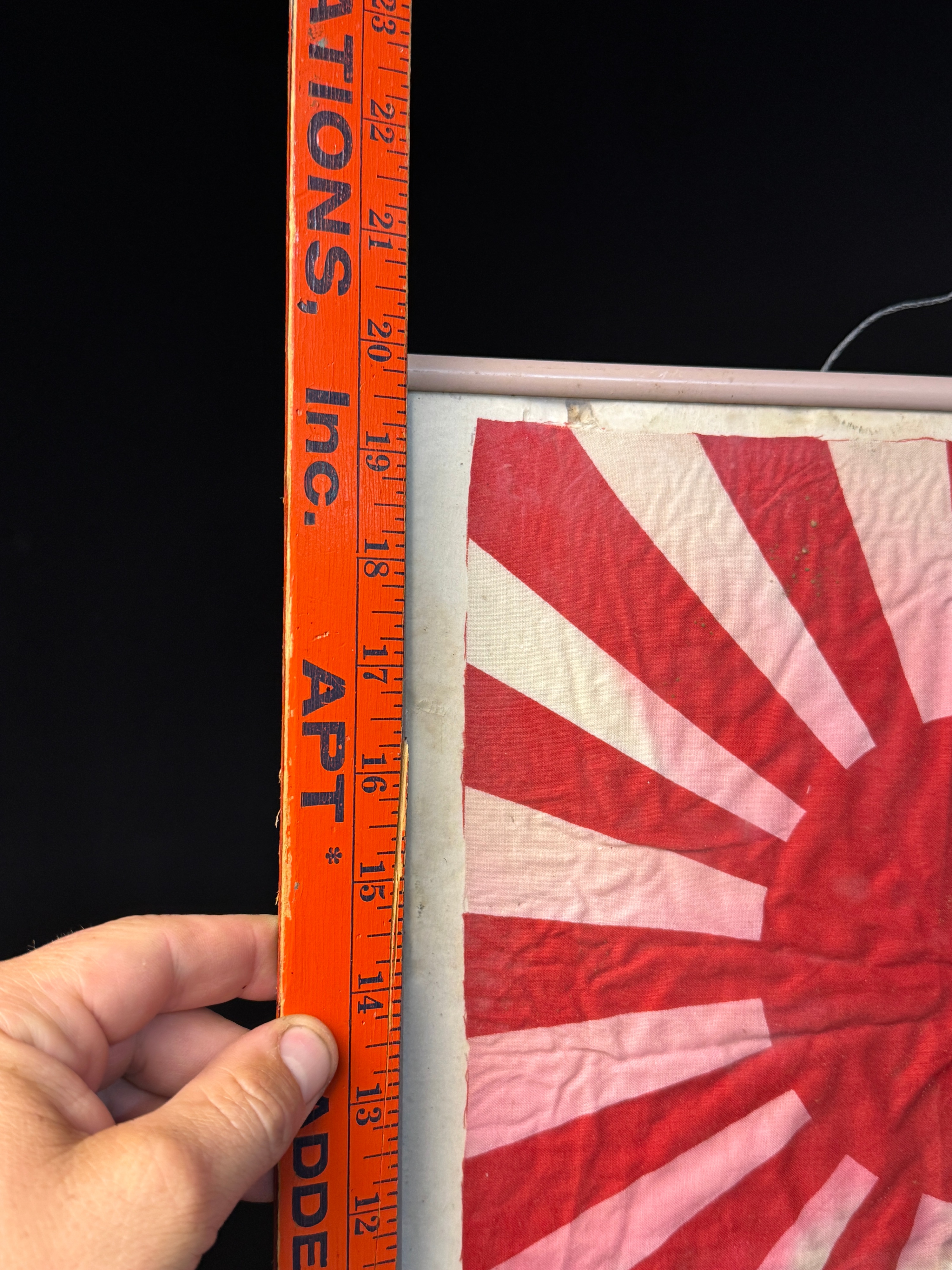 Two Framed World War II Imperial Japanese Textiles Including a Rising Sun War Flag and Kamikaze Hachimaki