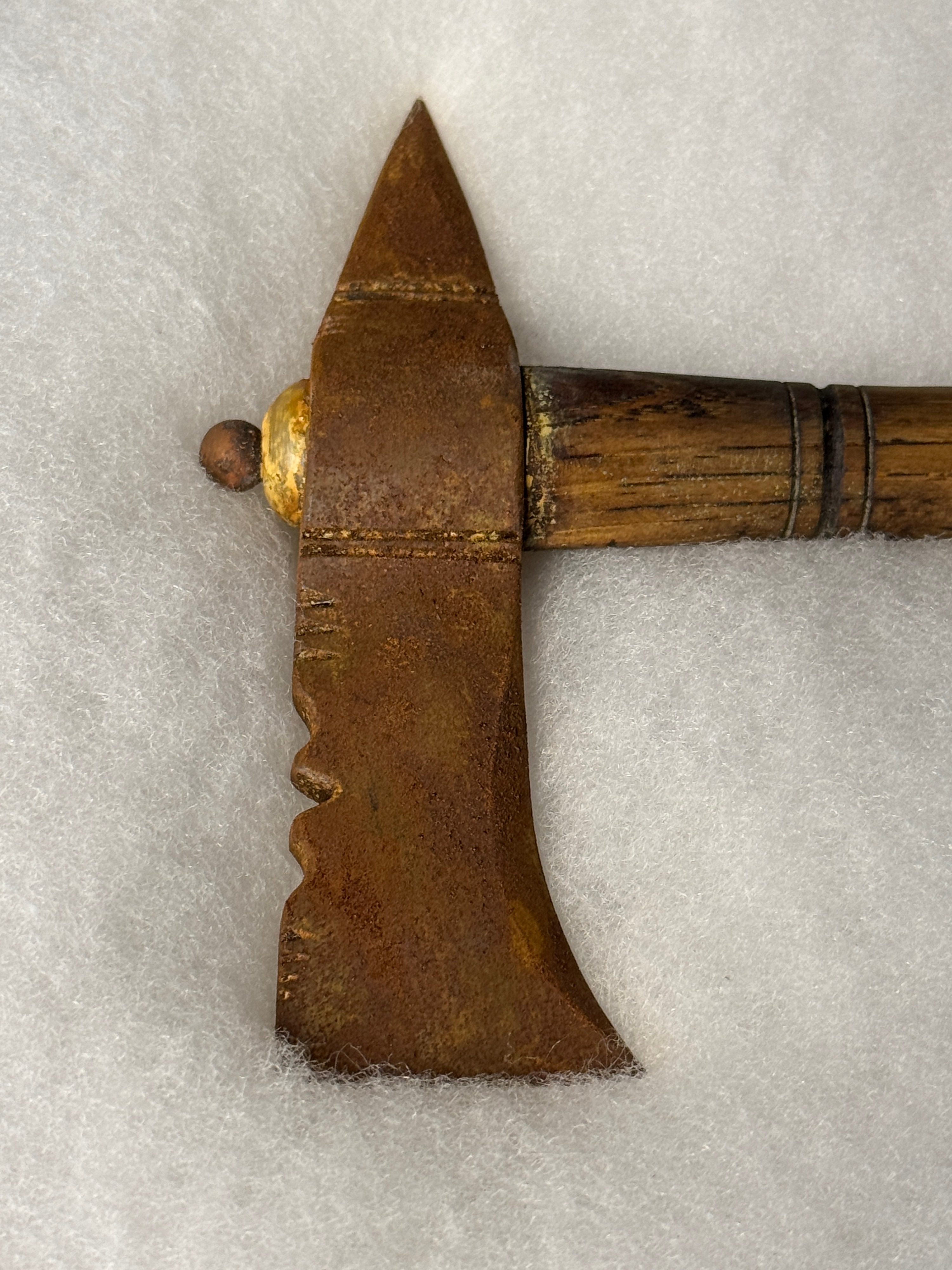 Spiked Tomahawk with Carved Wooden Haft and Bone Butt Cap