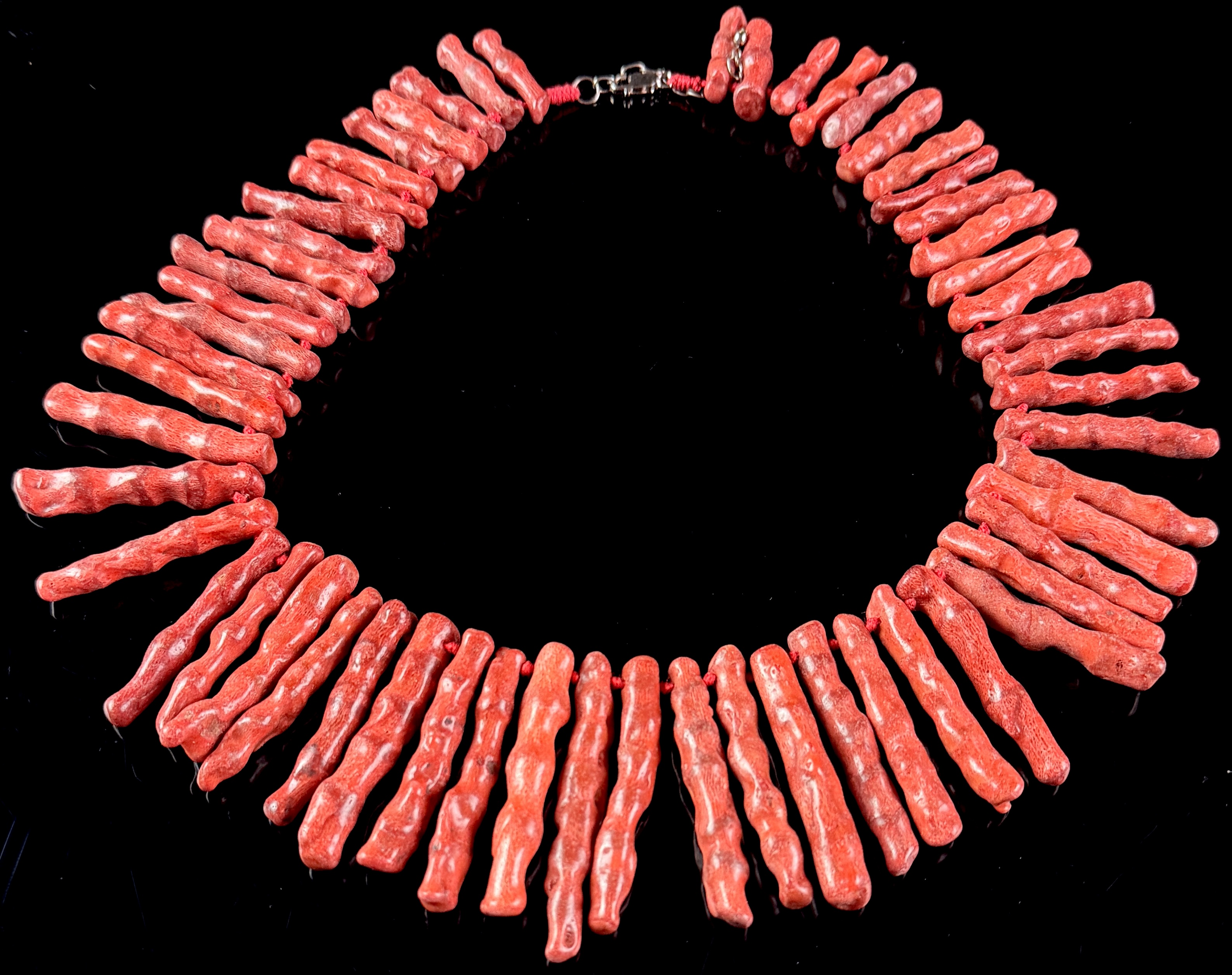 Graduated Red Branch Coral Fringe Necklace with Sterling Silver Clasp