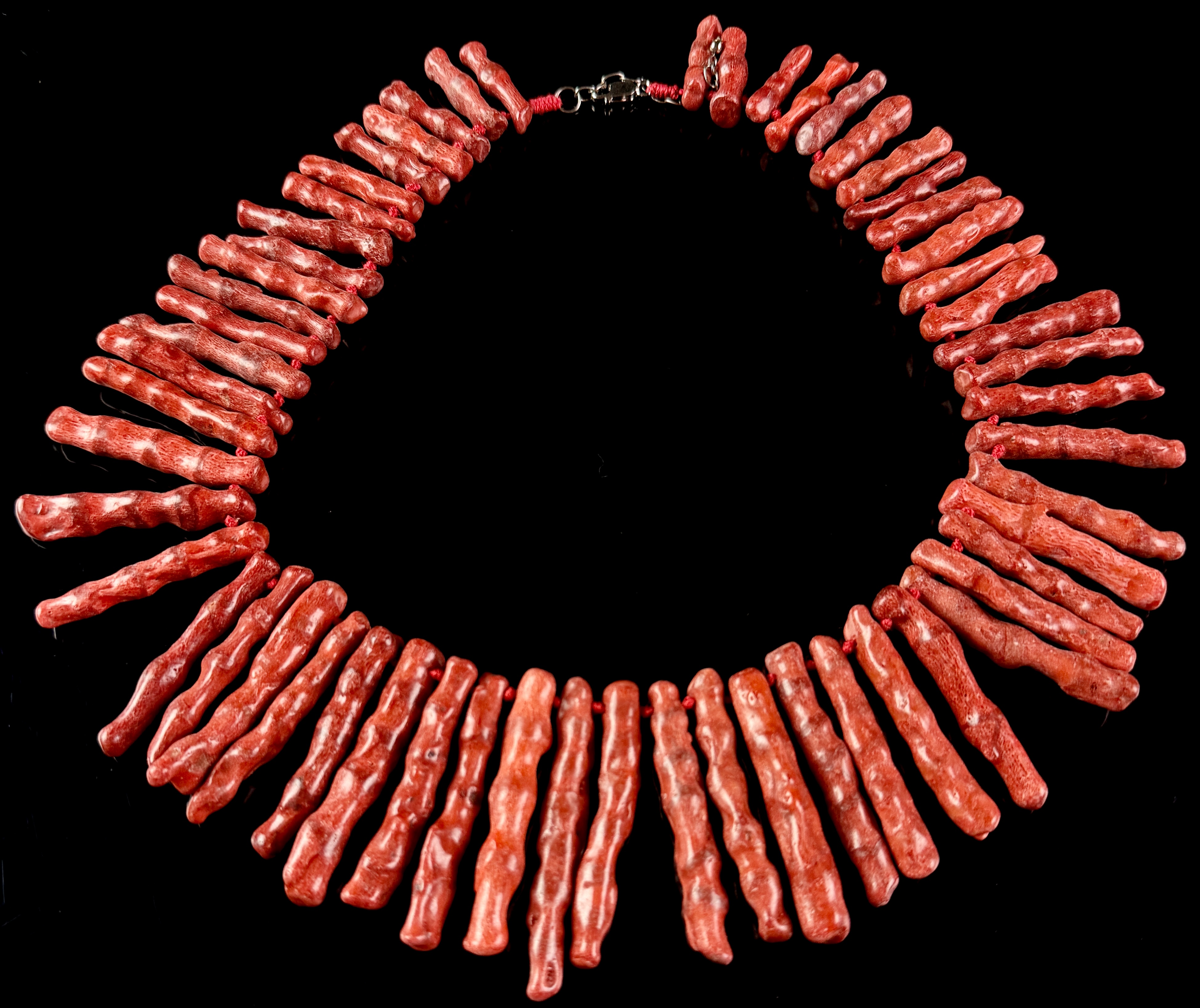 Graduated Red Branch Coral Fringe Necklace with Sterling Silver Clasp