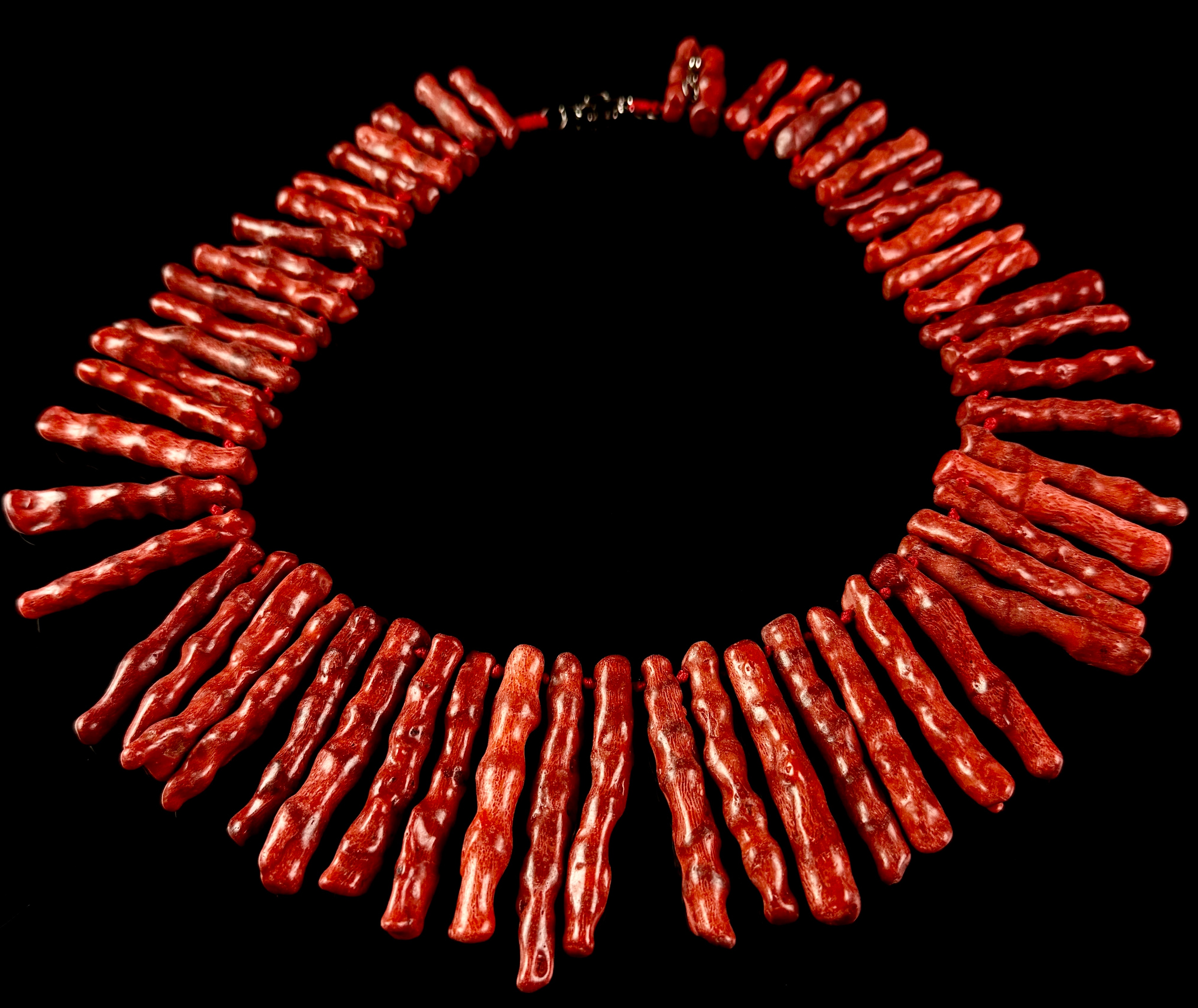 Graduated Red Branch Coral Fringe Necklace with Sterling Silver Clasp